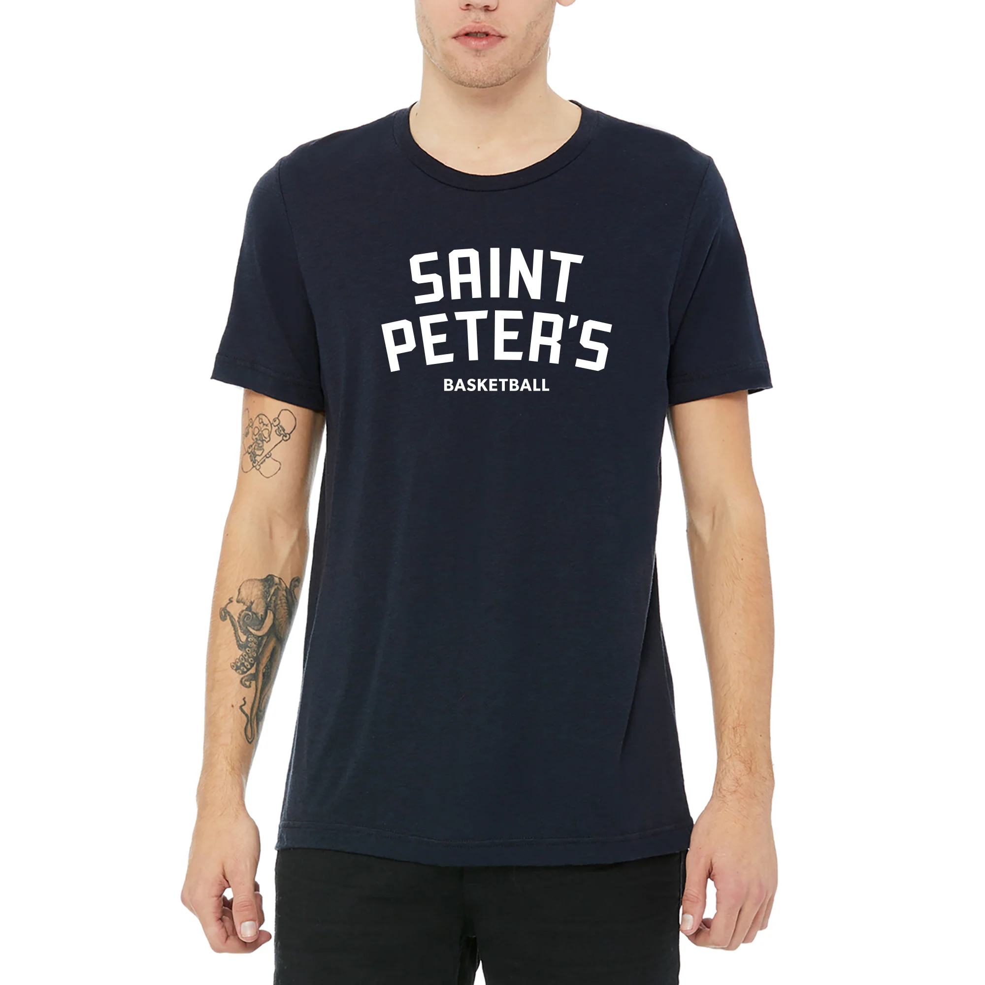 St Peter's University Peacocks Block Basketball Lockup Triblend T-Shirt - Solid Navy - Image 3
