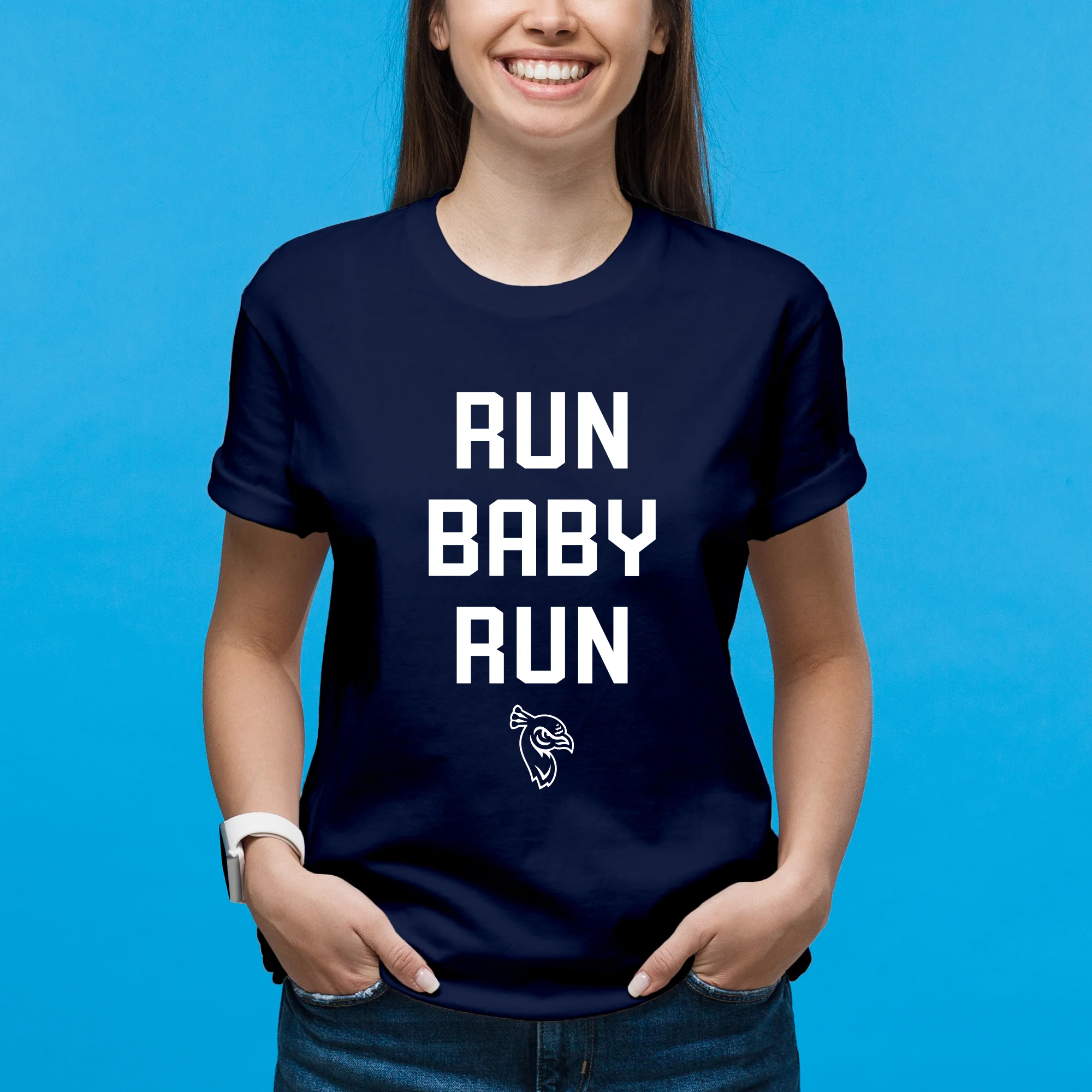 St Peter's University Peacocks Run Baby Run T-Shirt - Navy - Image 4