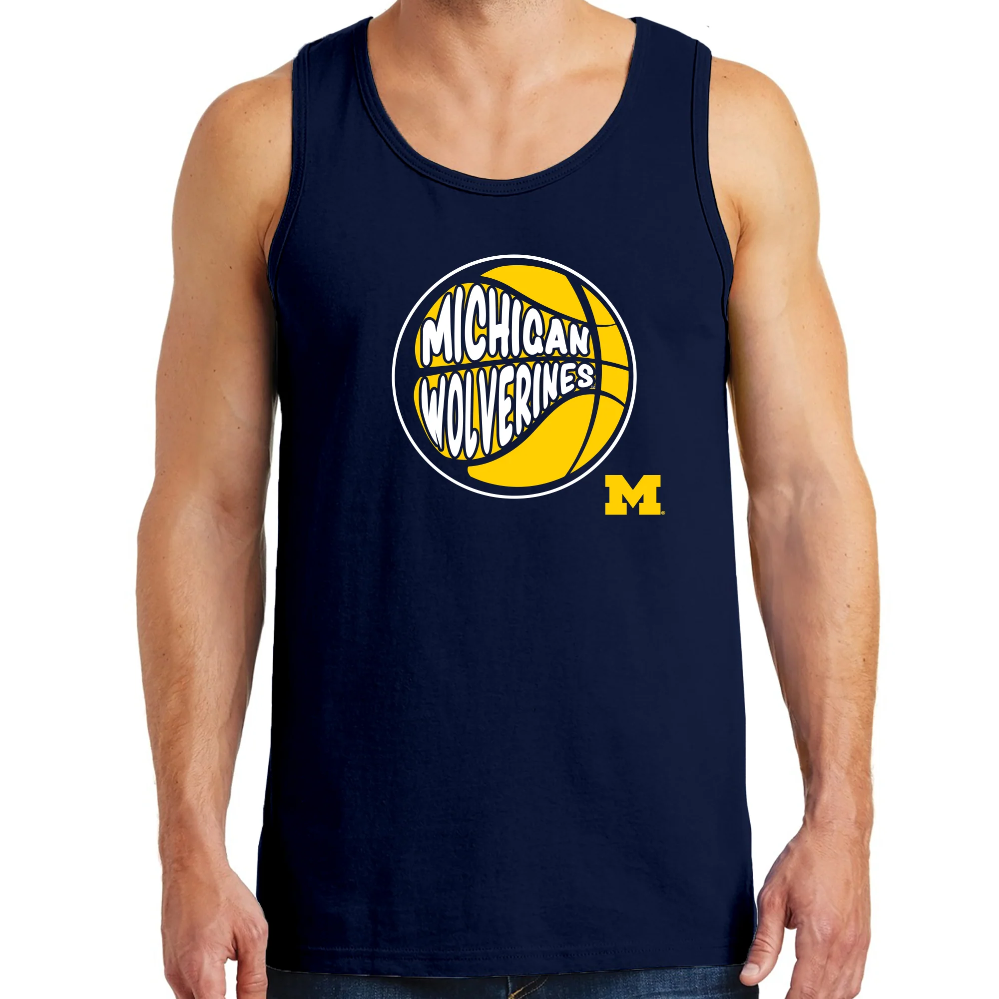 University of Michigan Wolverines Street Basketball Heavy Cotton Tank Top - Navy - Image 3