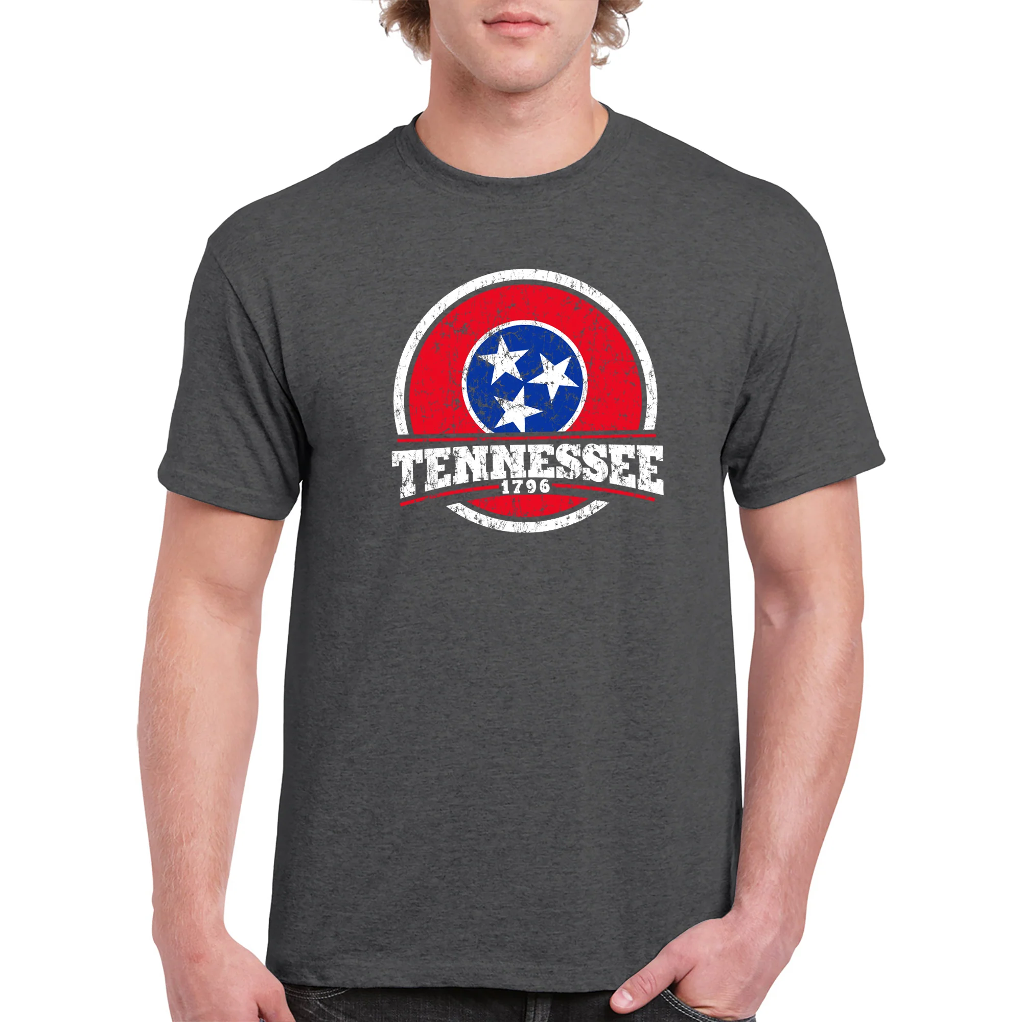 Tennessee Distressed Circle T-Shirt - Dark Heather - Image 3