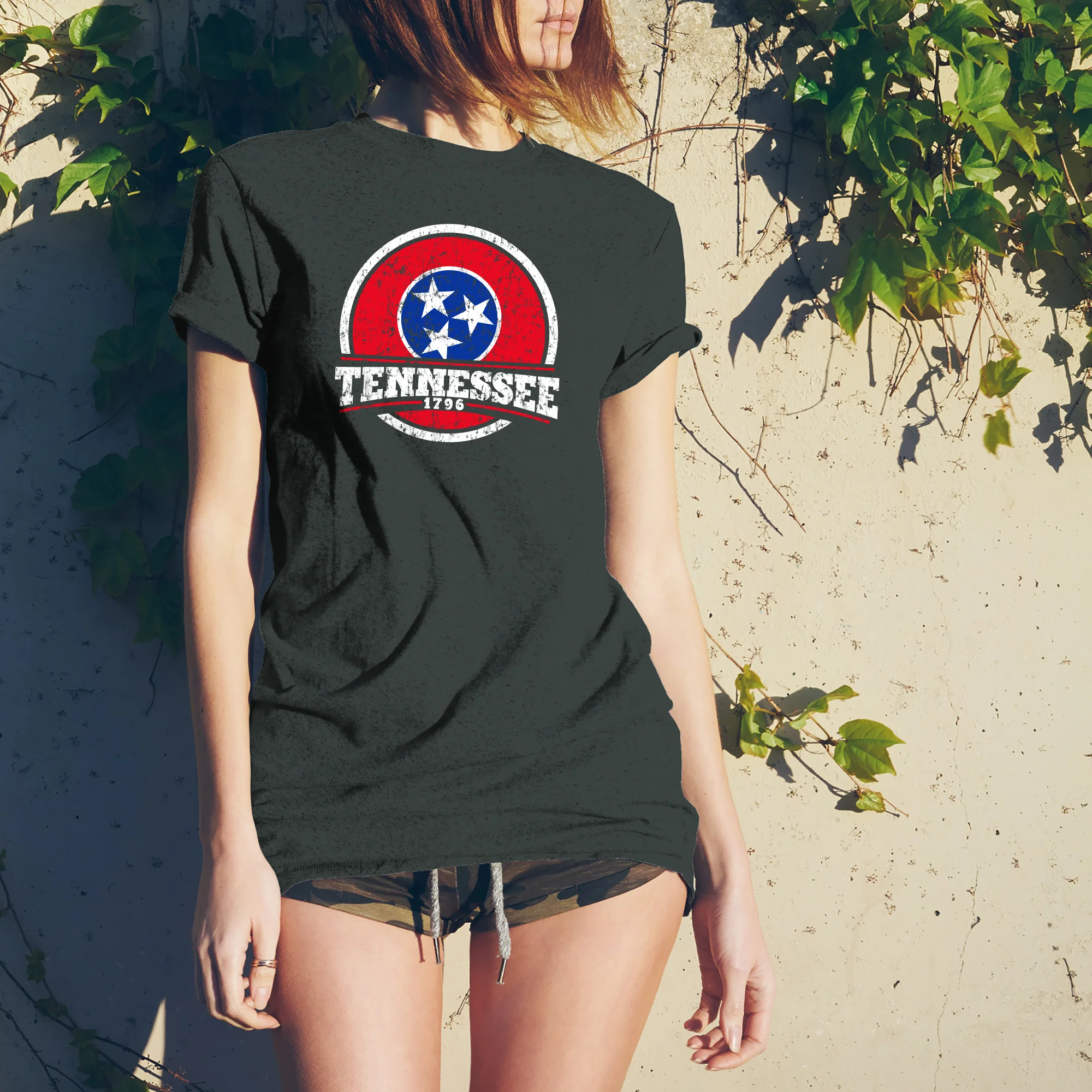 Tennessee Distressed Circle T-Shirt - Dark Heather - Image 4