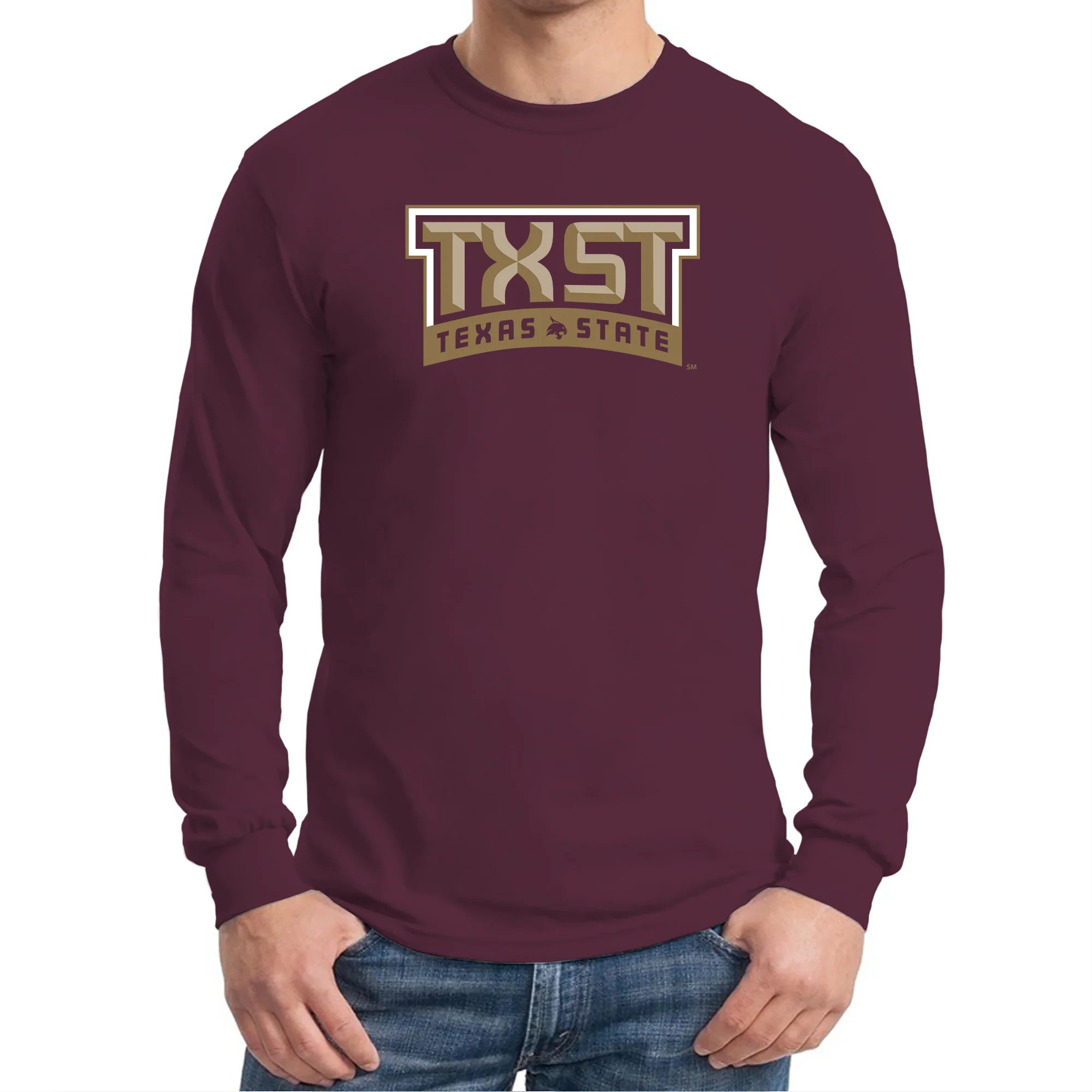 Texas State Bobcats Arch Logo Long Sleeve T-Shirt - Maroon - Image 3