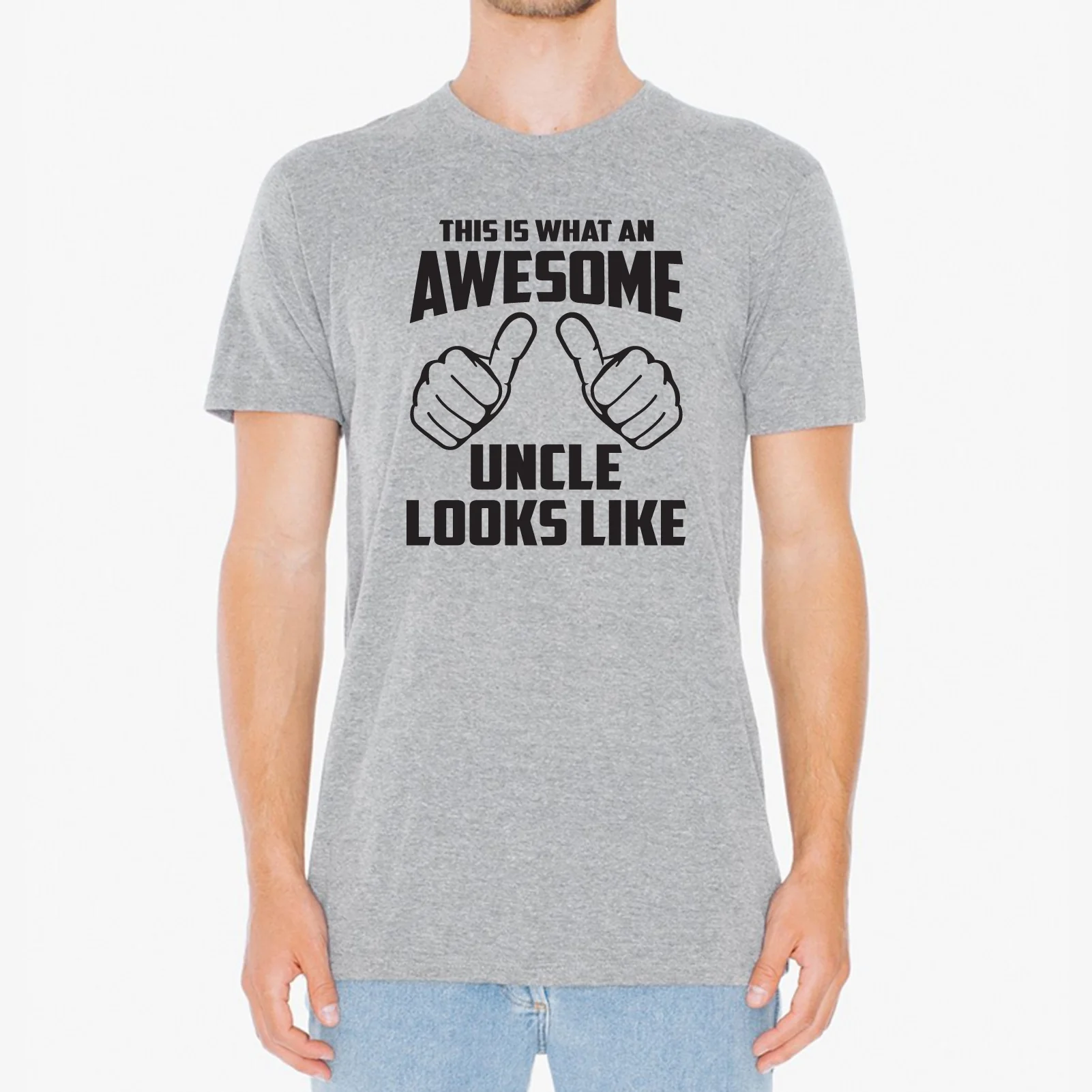 This is What An Awesome Uncle Looks Like: Favorite Number One Uncle Funny Basic Cotton Adult T Shirt - Sport Grey - Image 4