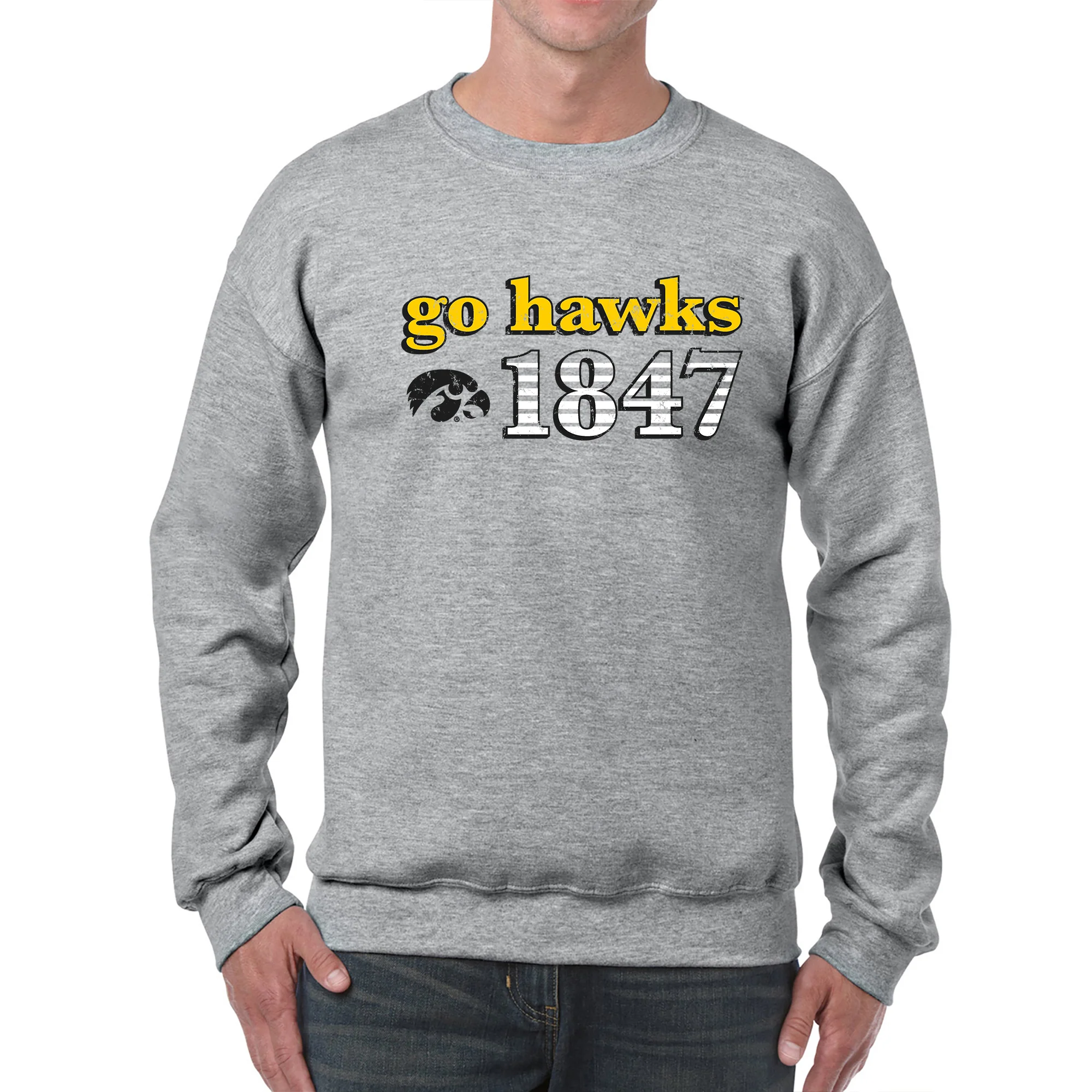 Throwback Year Stripe Iowa Hawkeyes Heavy Blend Crewneck - Sport Grey - Image 3