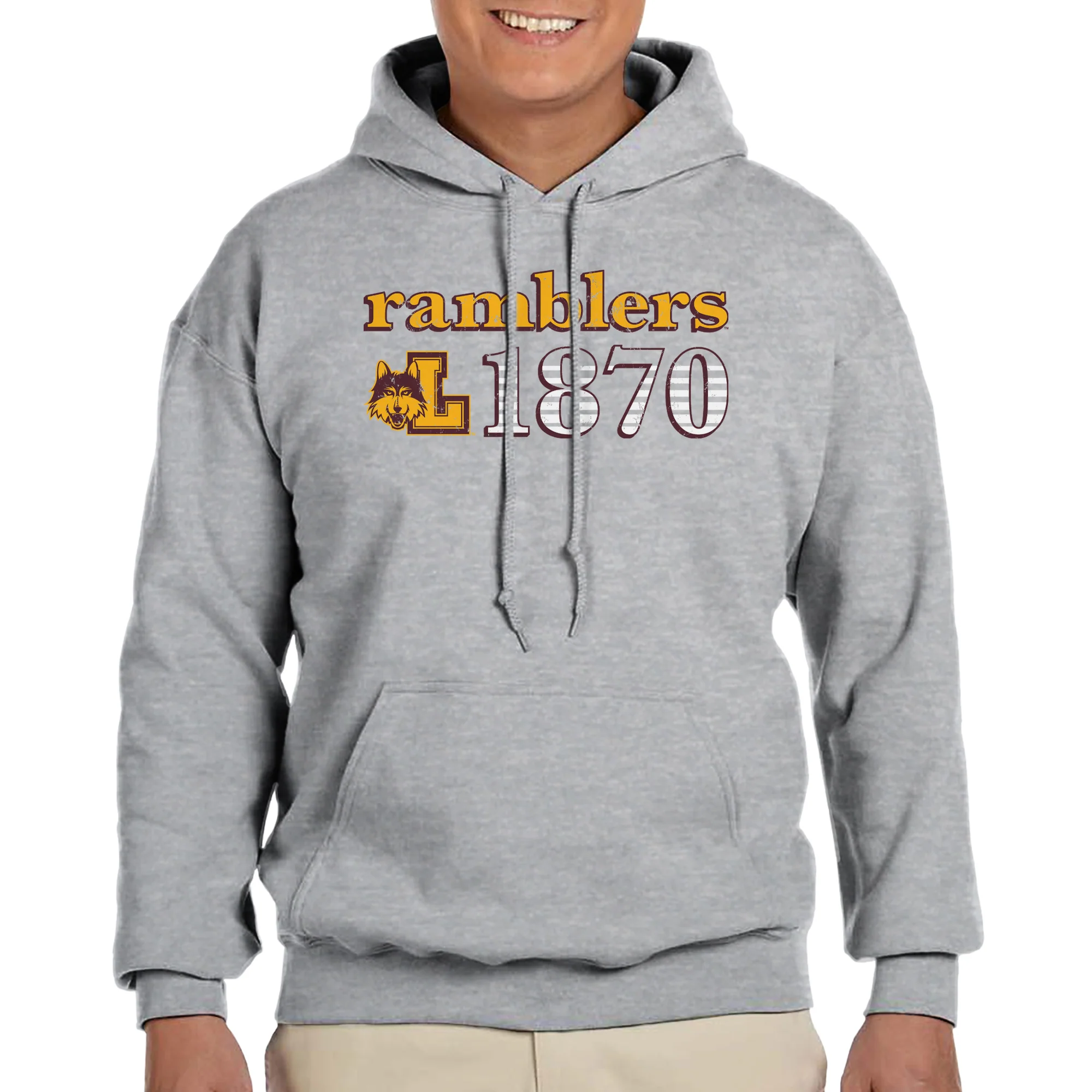 Loyola University Chicago Ramblers Throwback Year Stripe Heavy Blend Hoodie - Sport Grey - Image 3