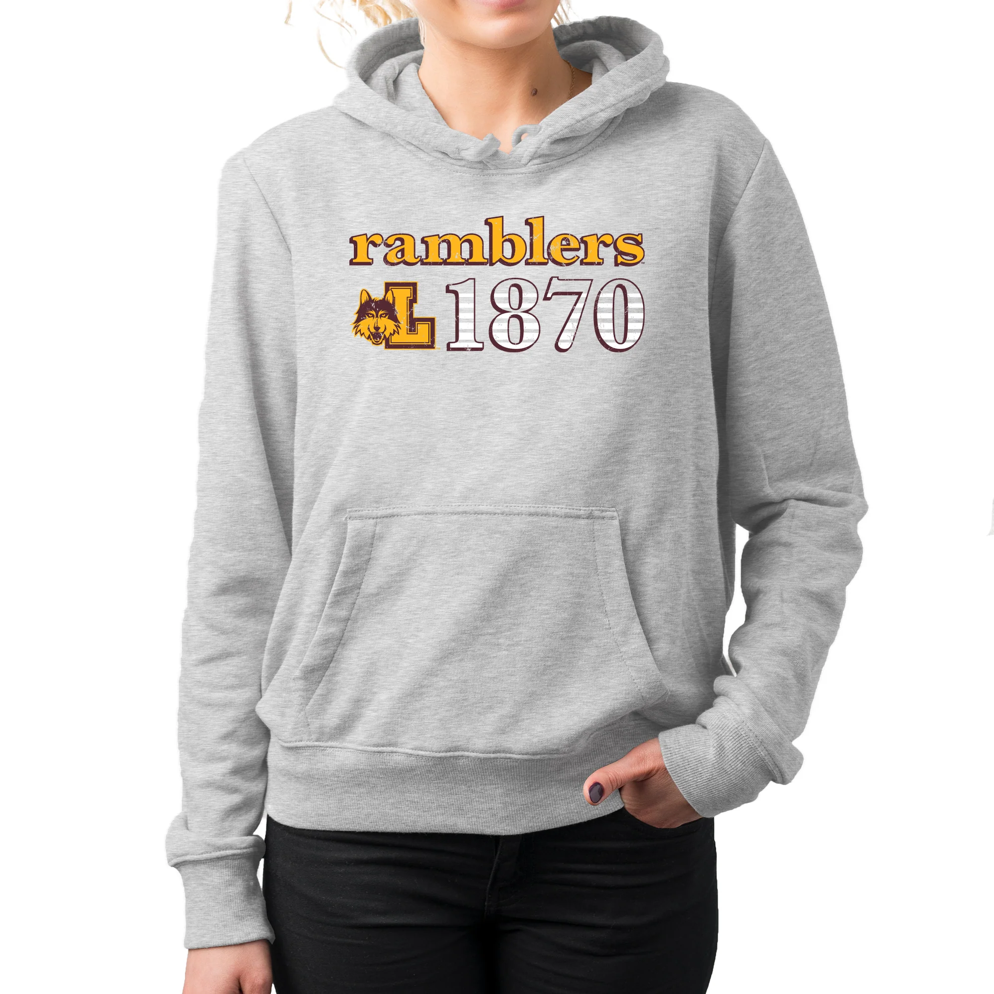 Loyola University Chicago Ramblers Throwback Year Stripe Heavy Blend Hoodie - Sport Grey - Image 4