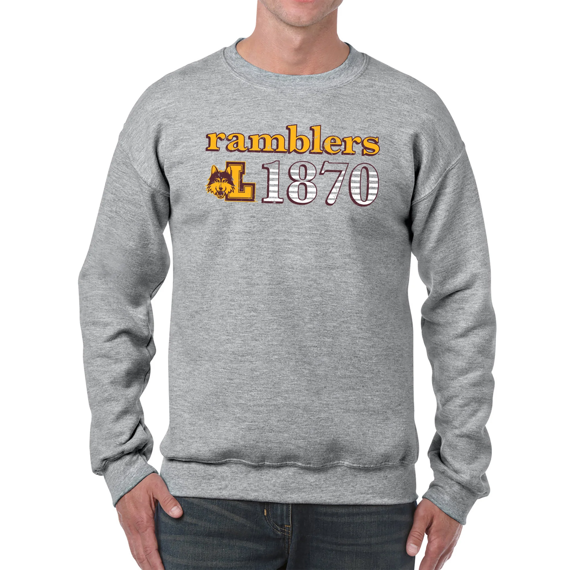 Loyola University Chicago Ramblers Throwback Year Stripe Heavy Blend Crewneck - Sport Grey - Image 3