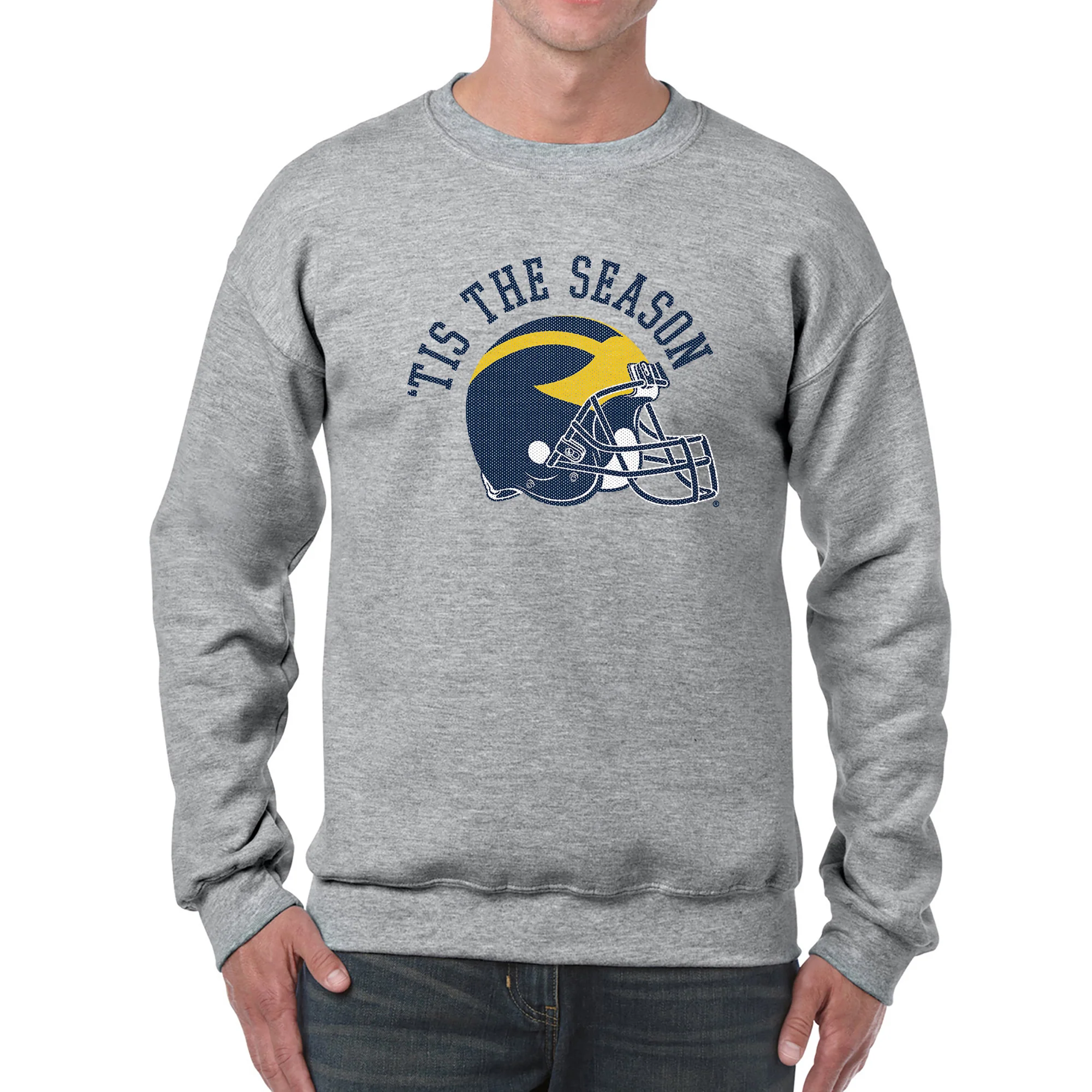 University of Michigan Wolverines Tis The Season Basic Cotton Crewneck Sweatshirt - Sport Grey - Image 3