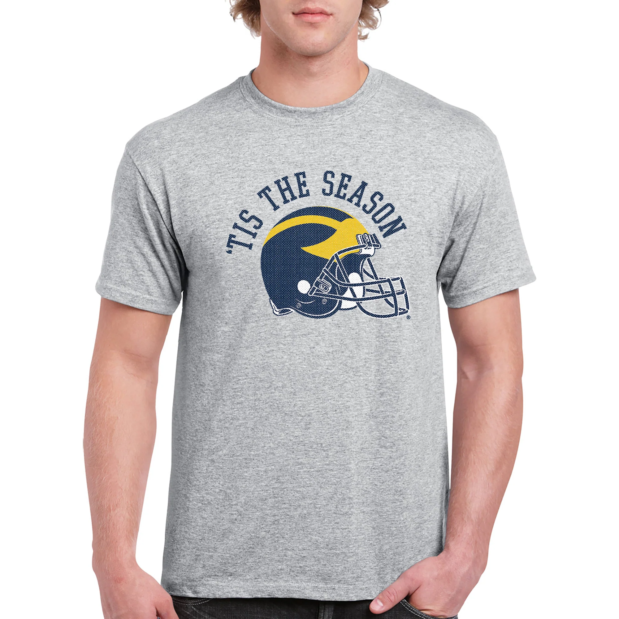 Tis The Season University of Michigan Basic Cotton Short Sleeve T Shirt - Sport Grey - Image 3
