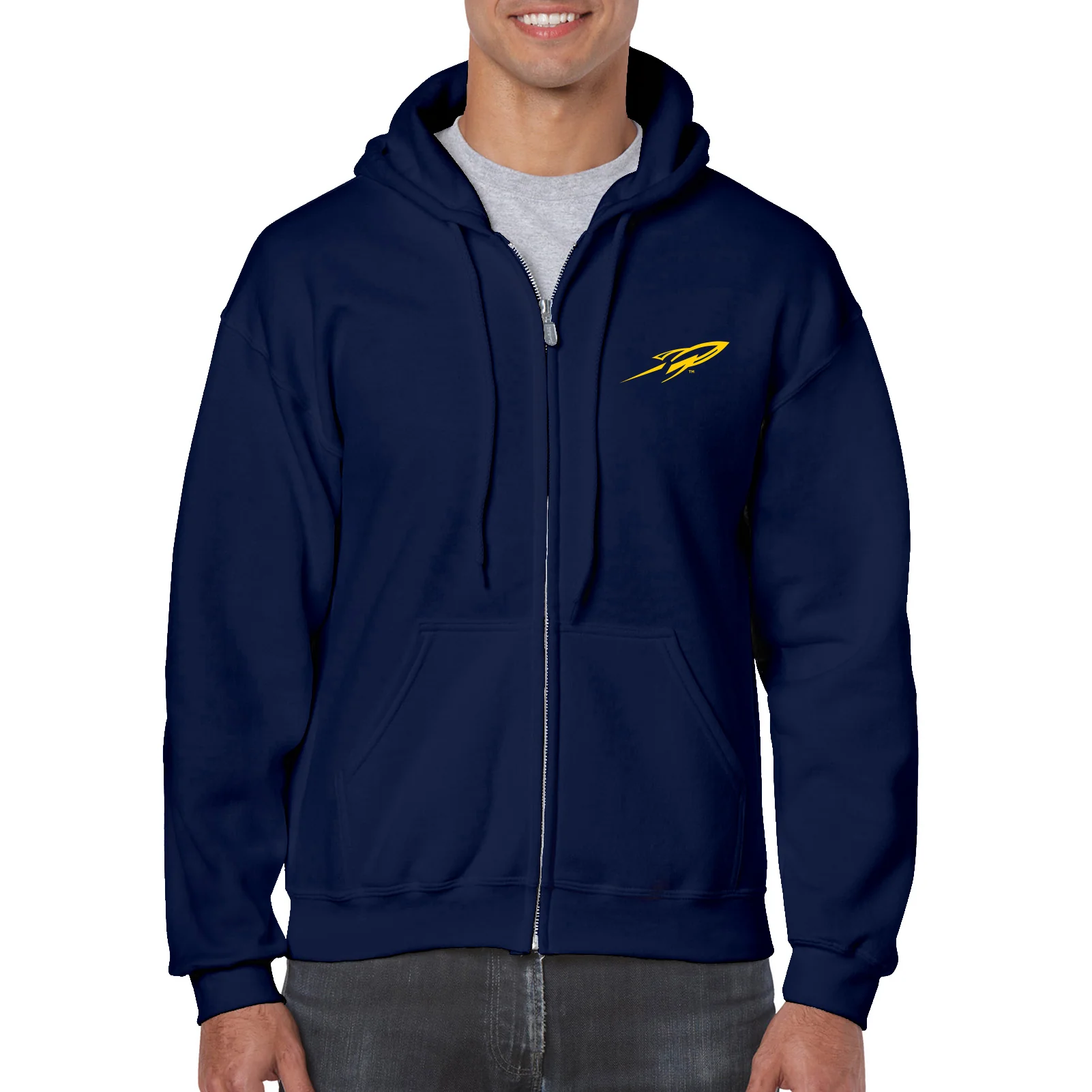 University of Toledo Rockets Primary Logo Left Chest Full Zip Hoodie - Navy - Image 3