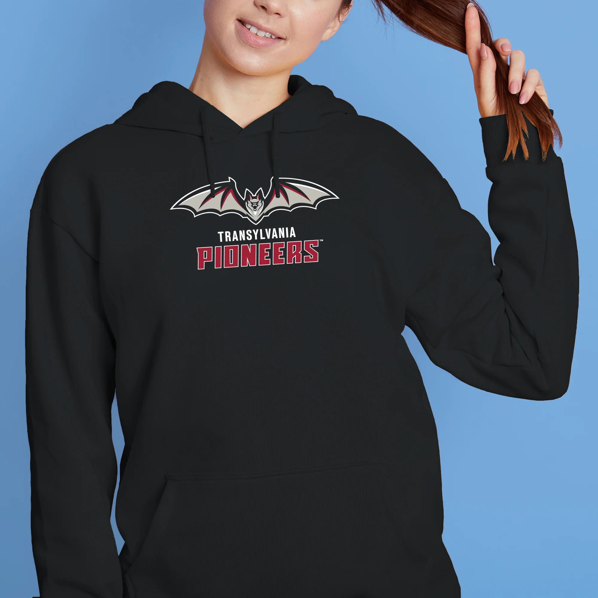 Transylvania University Pioneers Primary Logo Heavy Blend Hoodie - Black - Image 4