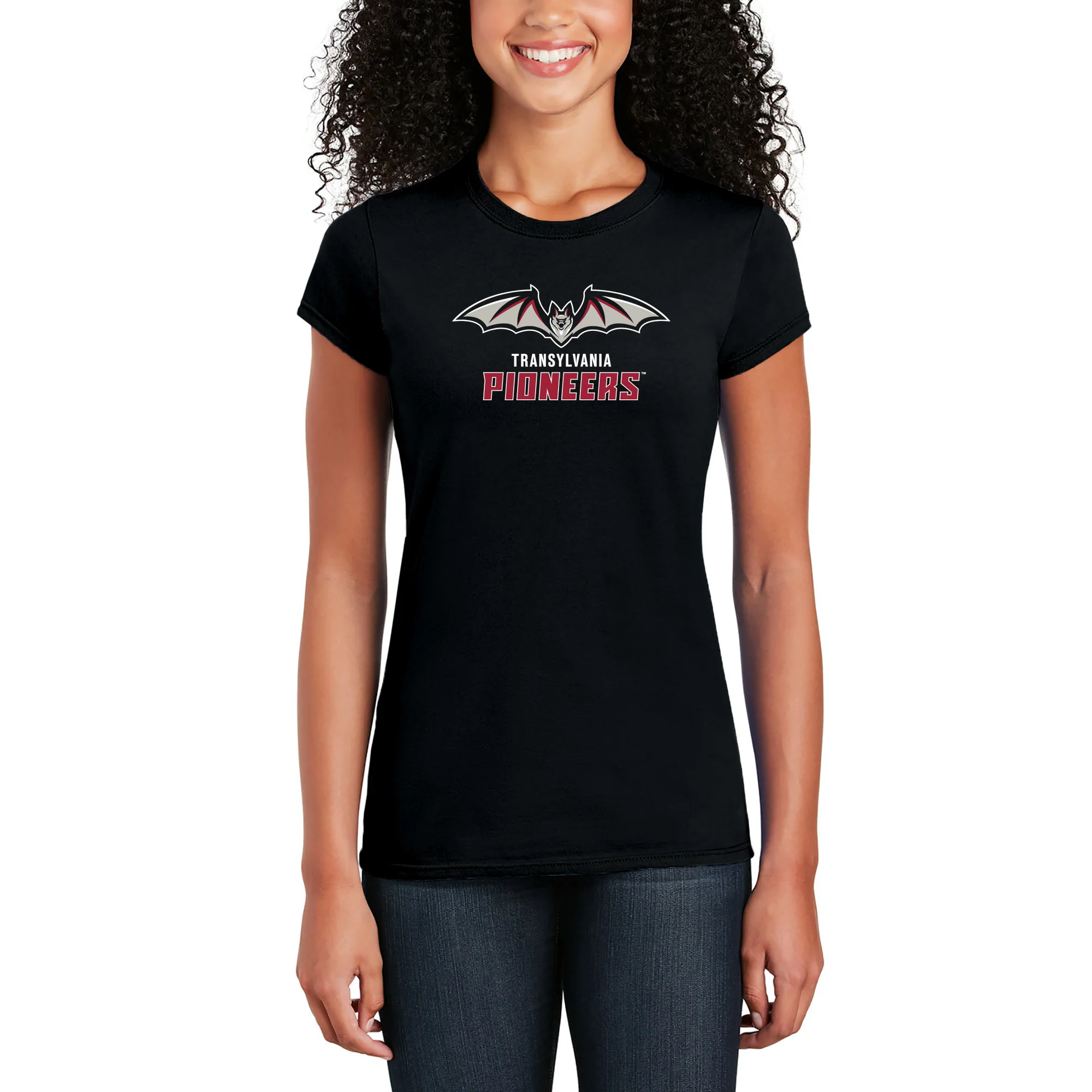Transylvania University Pioneers Primary Logo Womens Short Sleeve T Shirt - Black - Image 3