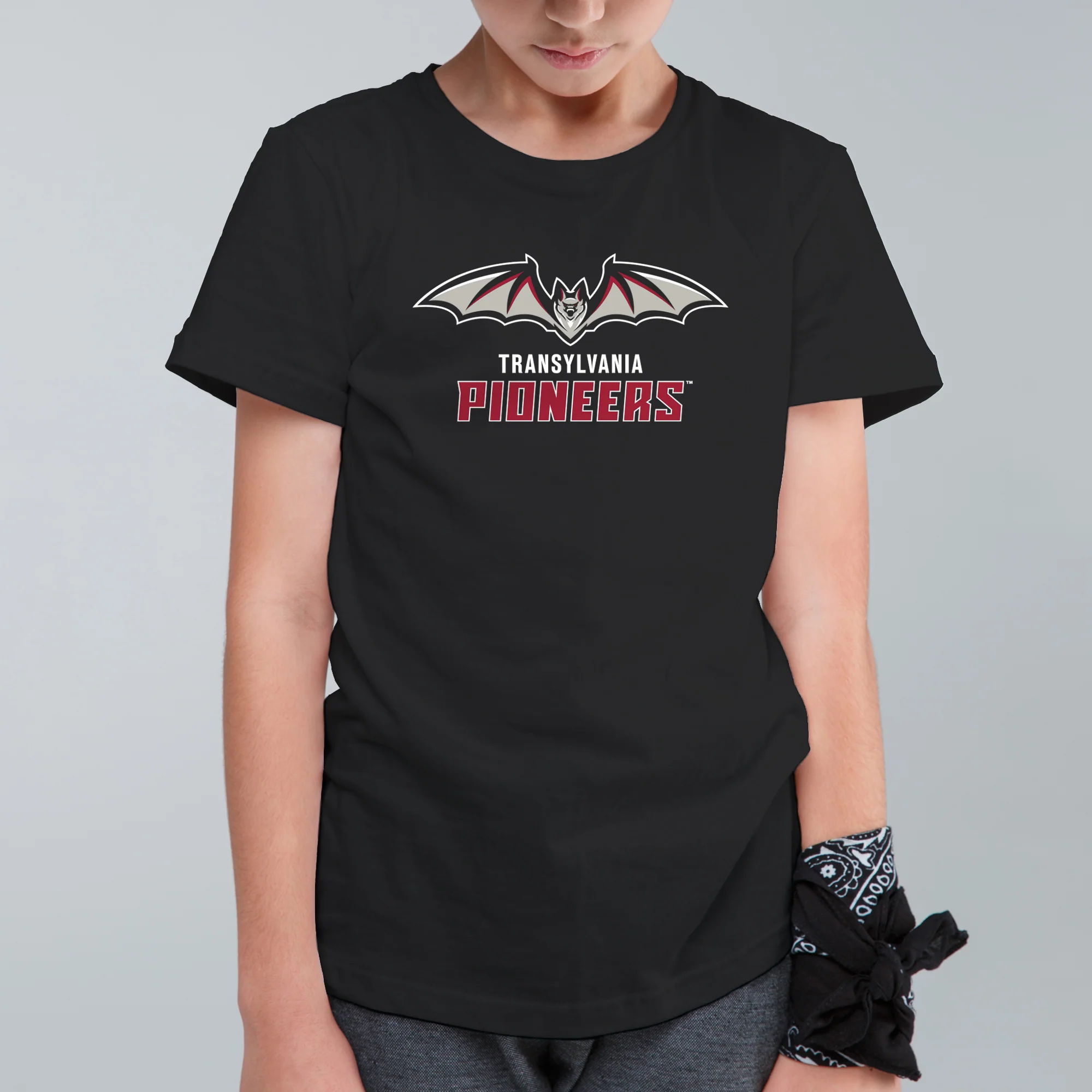 Transylvania University Pioneers Primary Logo Youth Short Sleeve T Shirt - Black - Image 3