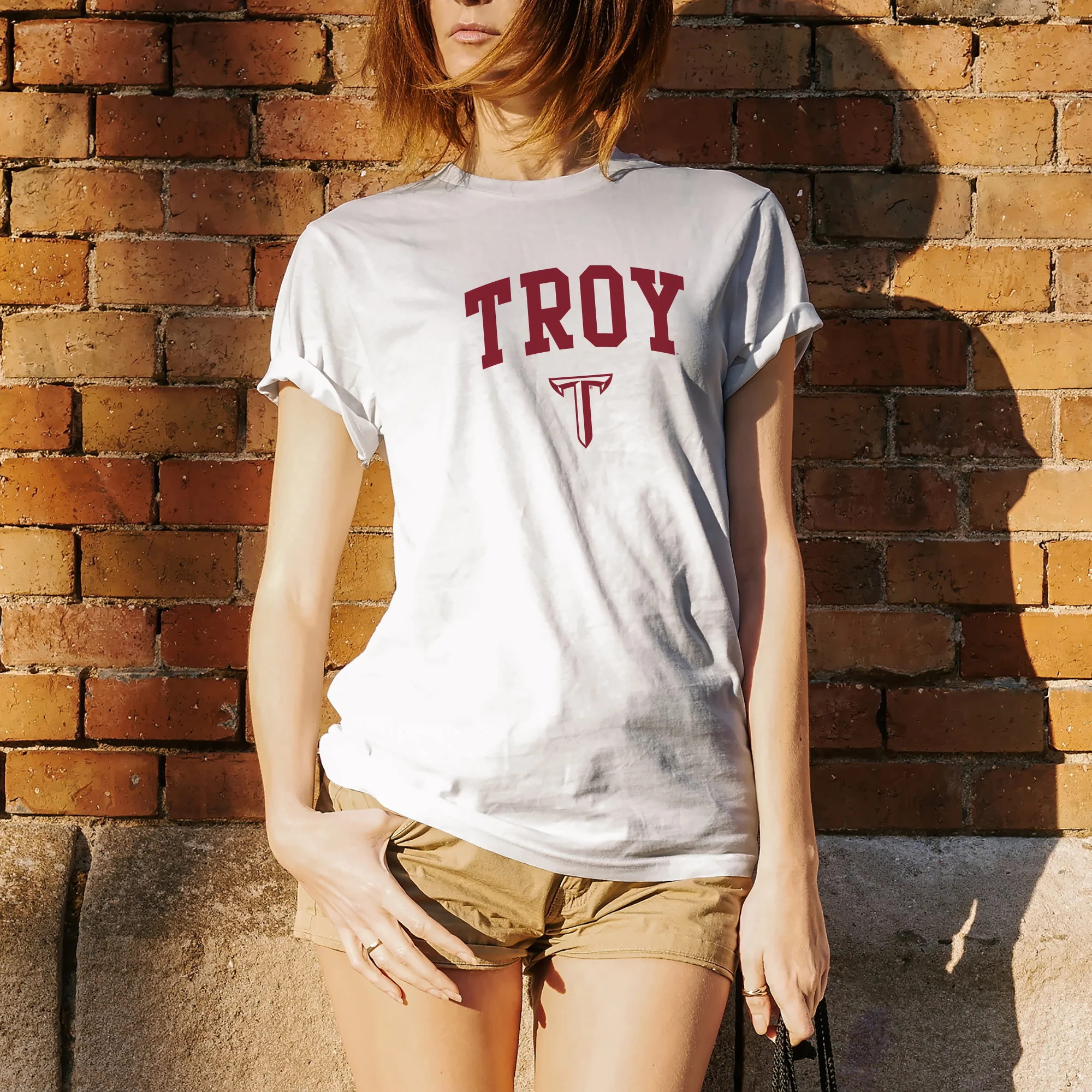 Troy University Trojans Arch Logo Cotton T-Shirt - White - Image 4