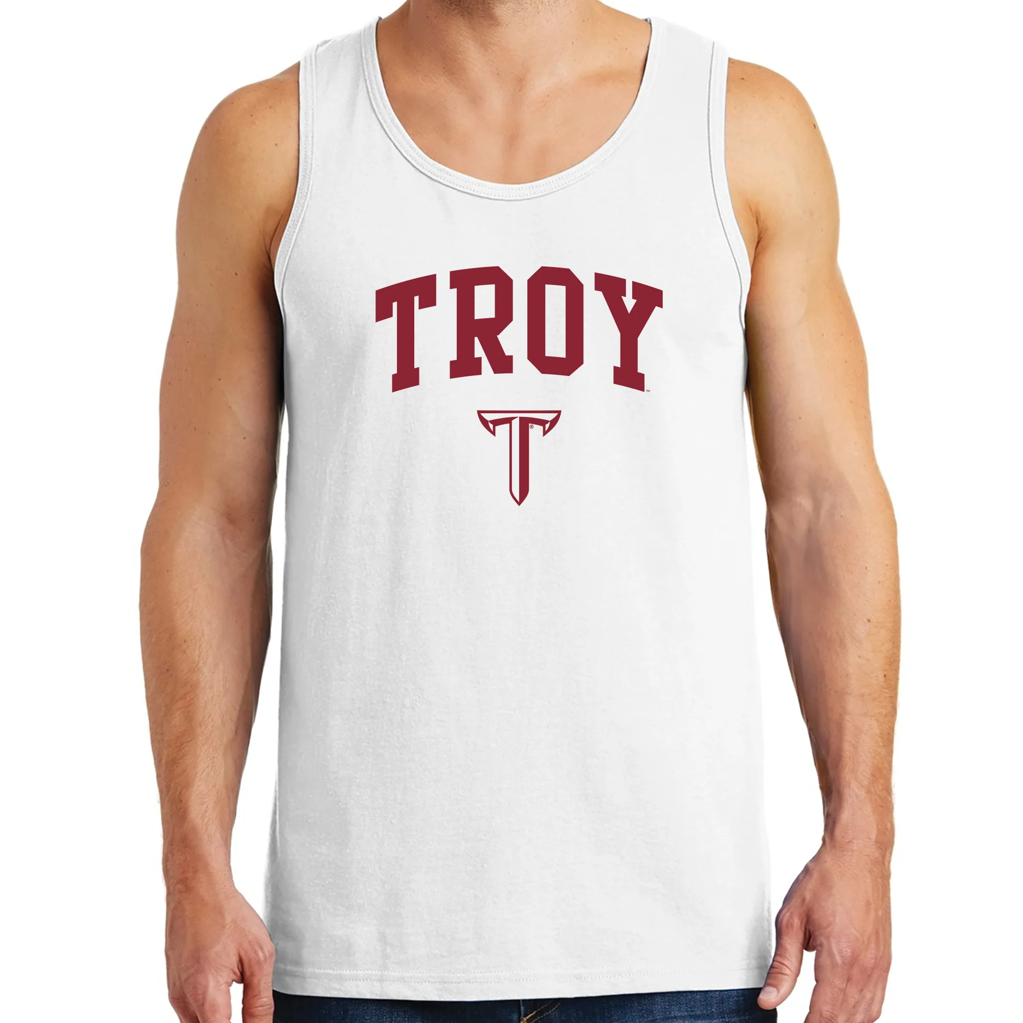 Troy University Trojans Arch Logo Cotton Tank Top - White - Image 3