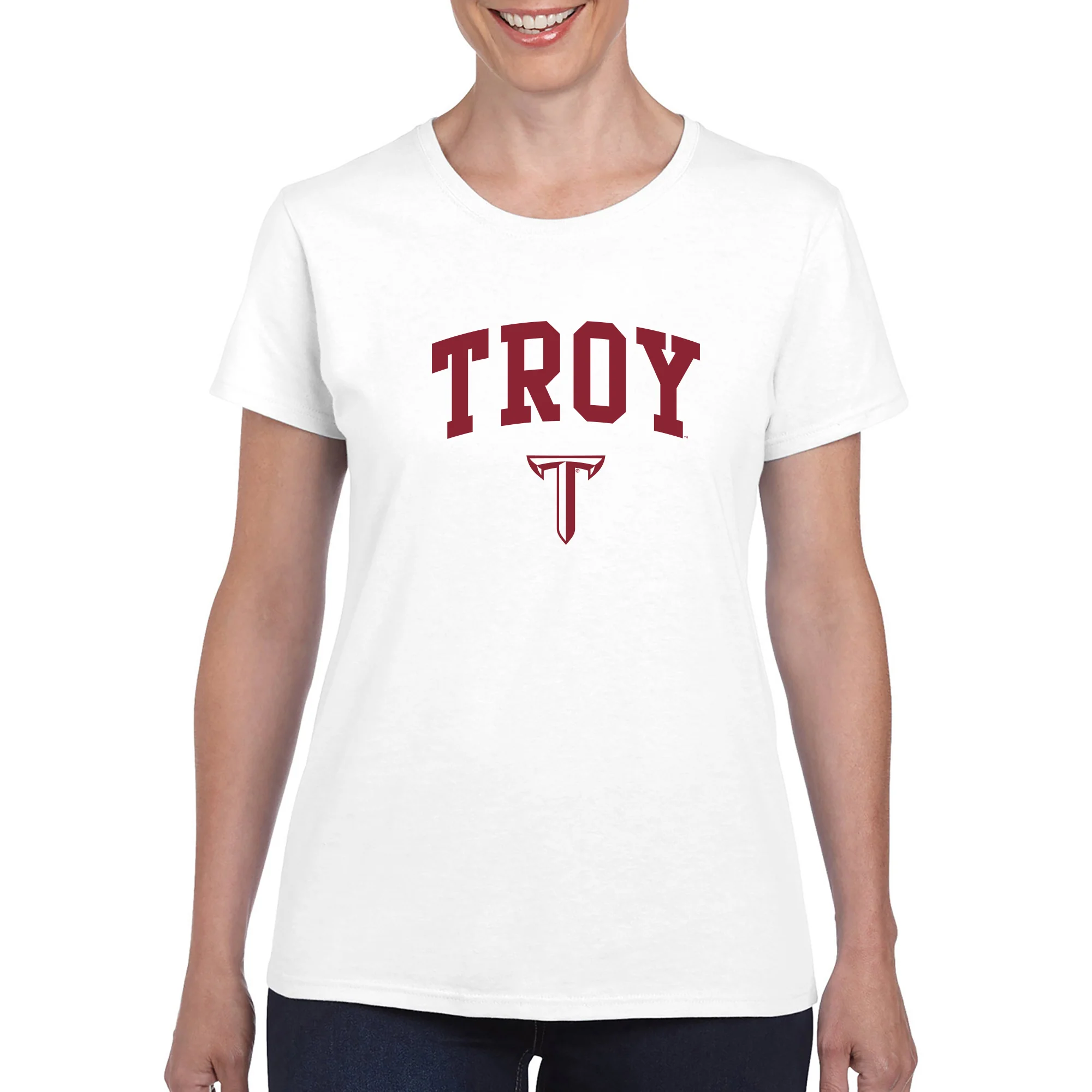 Troy University Trojans Arch Logo Womens Cotton T-Shirt - White - Image 3