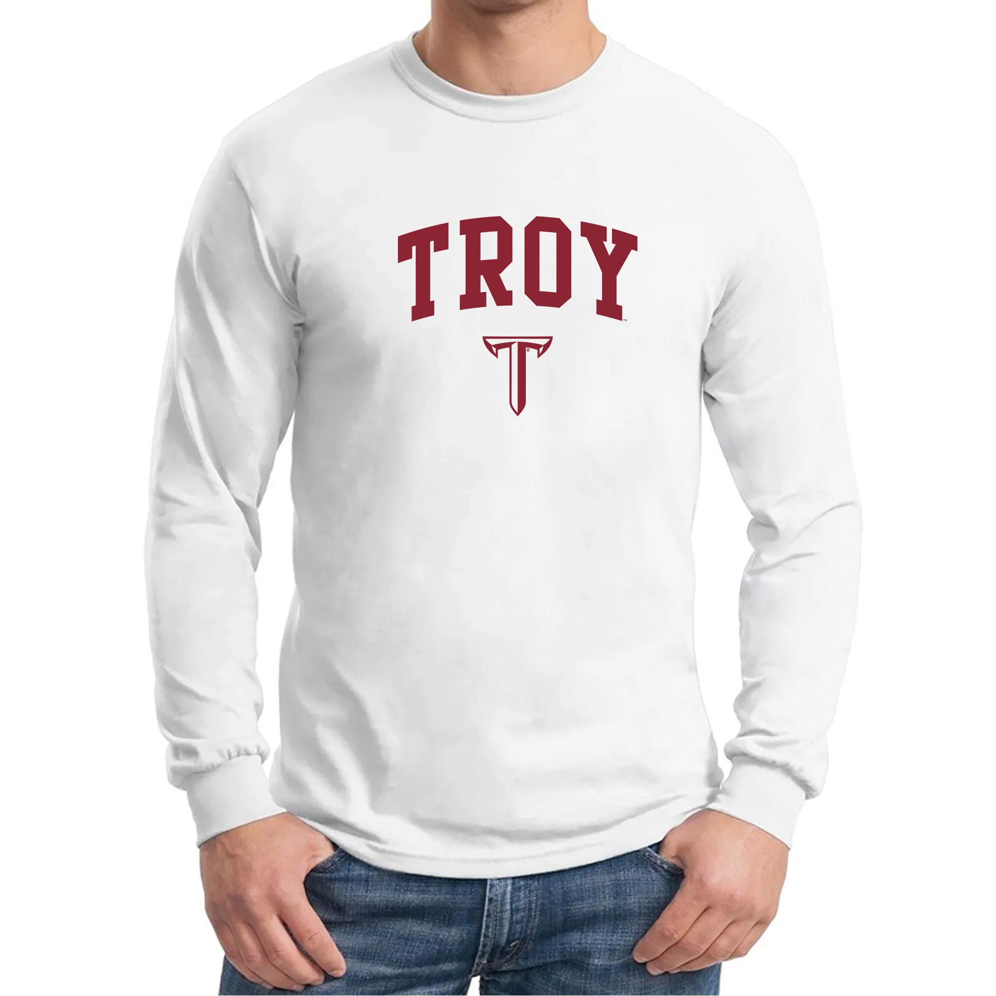 Troy University Trojans Arch Logo Long Sleeve T-Shirt - White - Image 3