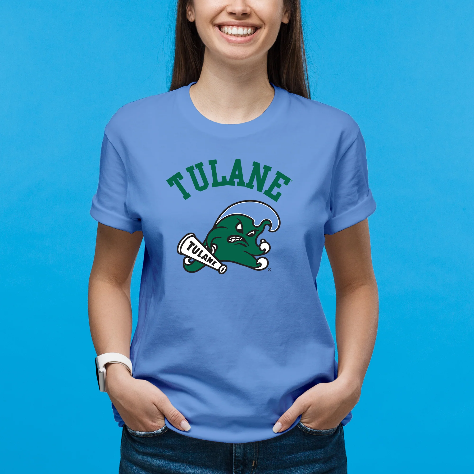 Tulane Green Wave Arch Logo T-Shirt - C Blue - Image 4