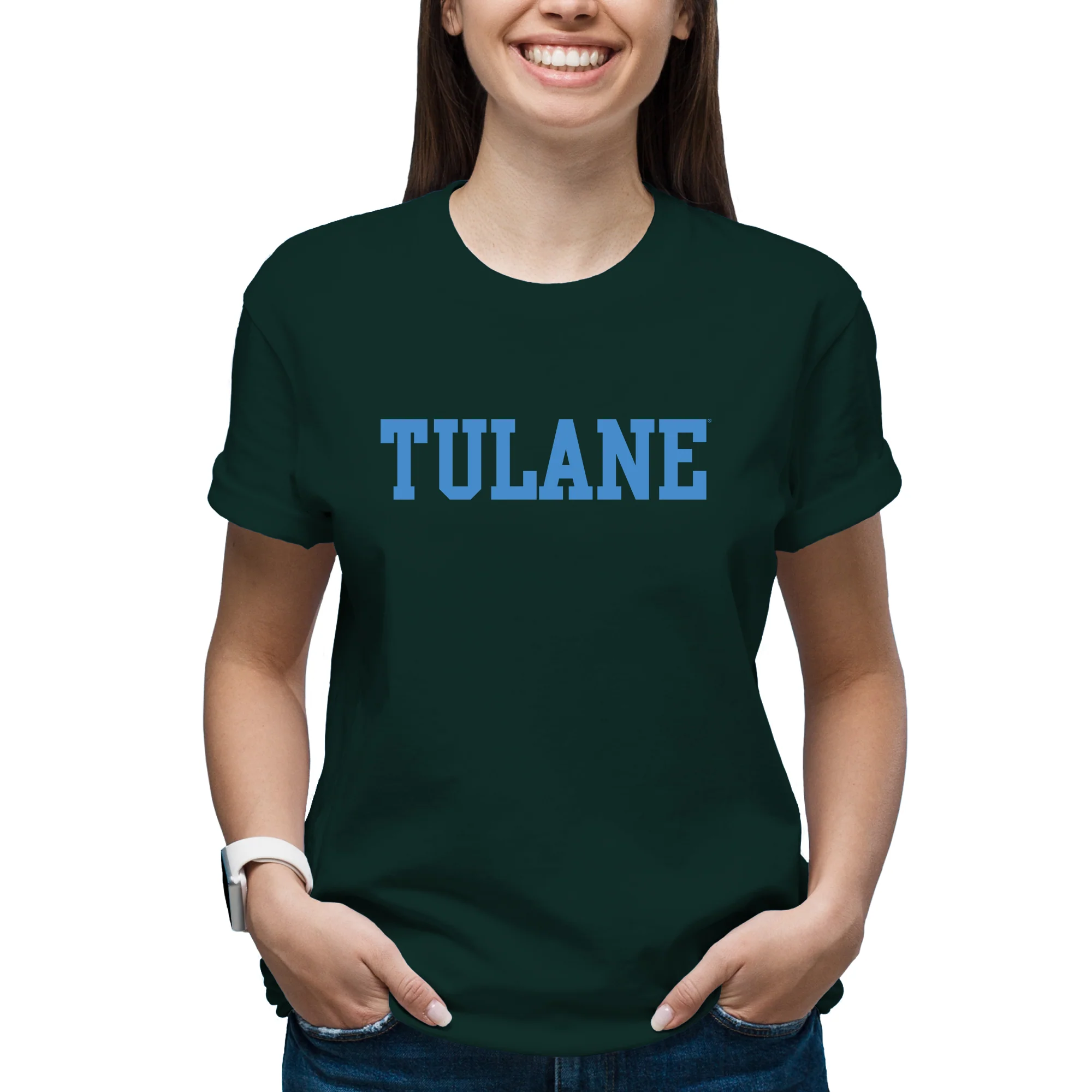 Tulane University Green Wave Basic Block T-Shirt - Forest - Image 4