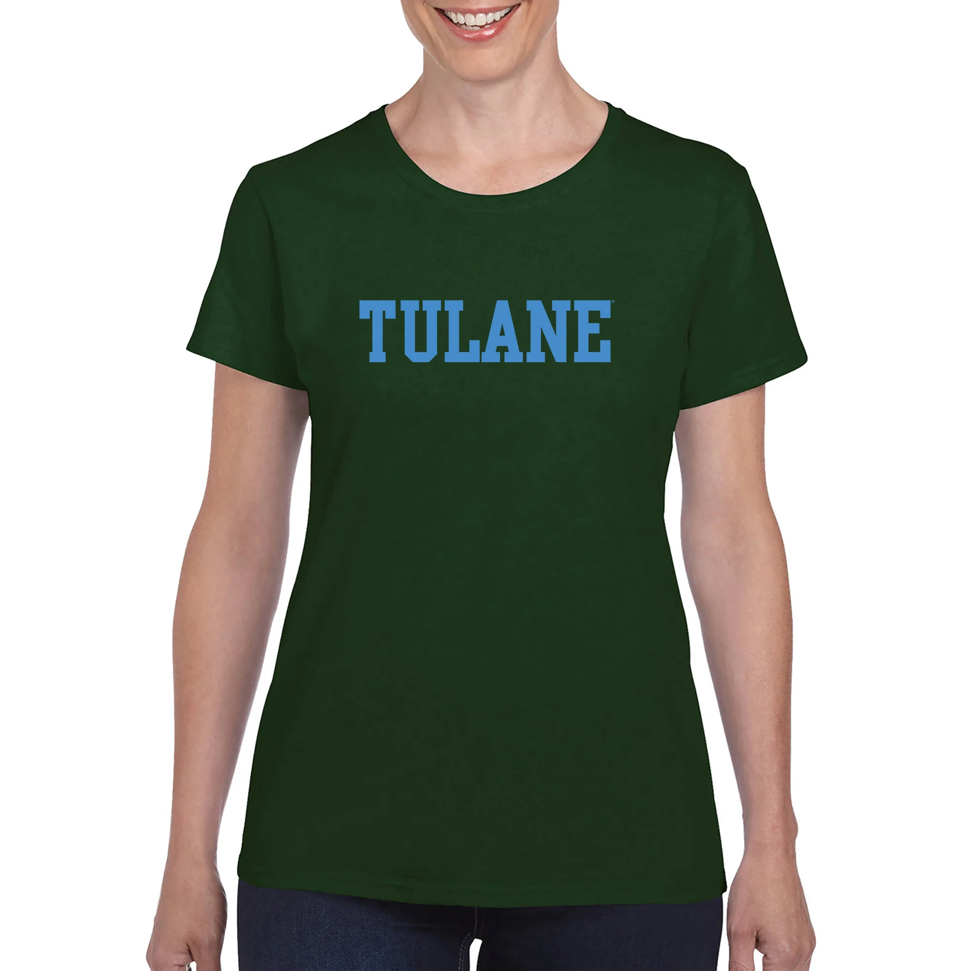Tulane University Green Wave Basic Block Women's T-Shirt - Forest - Image 3