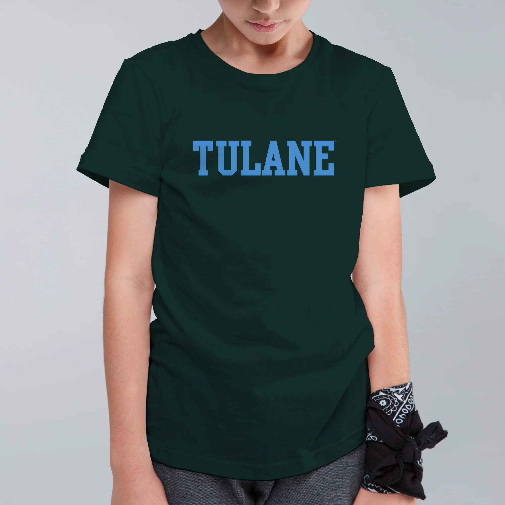 Tulane University Green Wave Basic Block Youth T-Shirt - Forest - Image 3