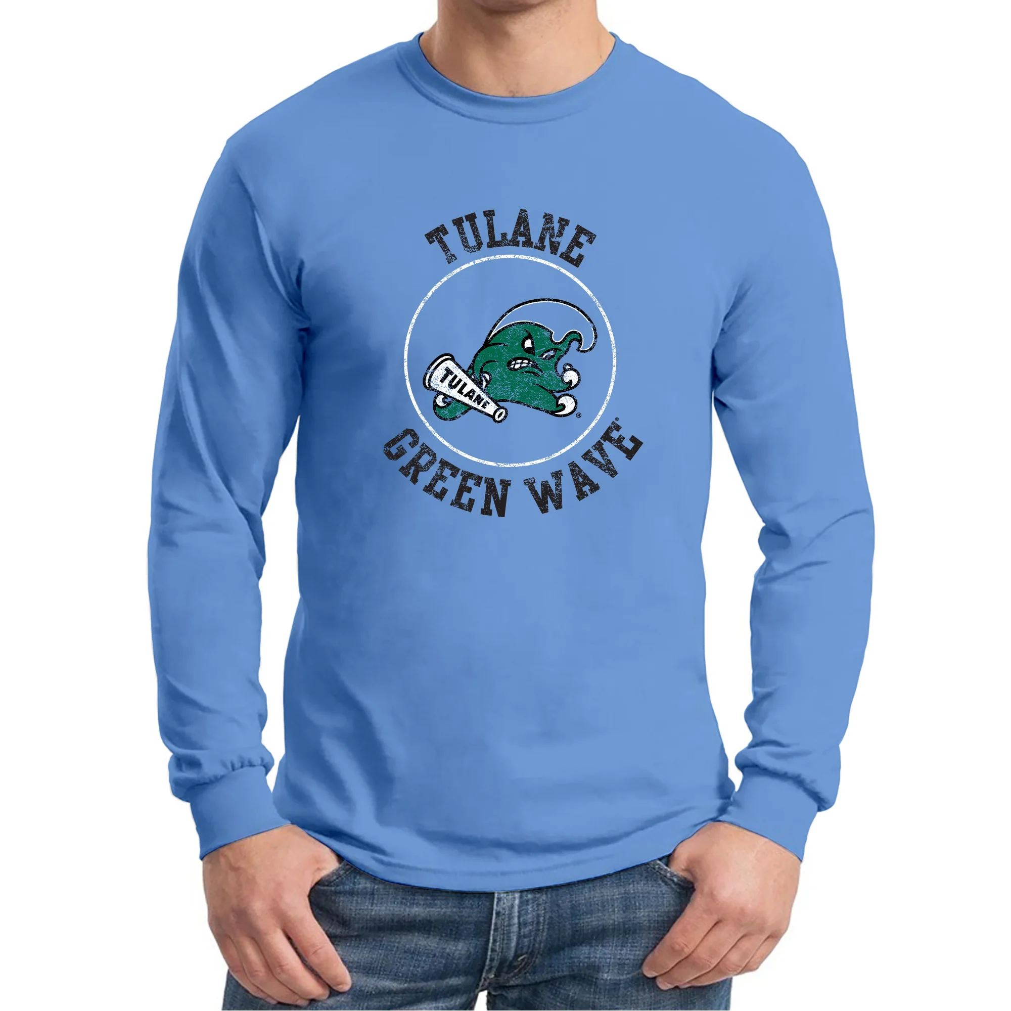Tulane University Green Wave Distressed Circle Logo Long Sleeve - CBlue - Image 3