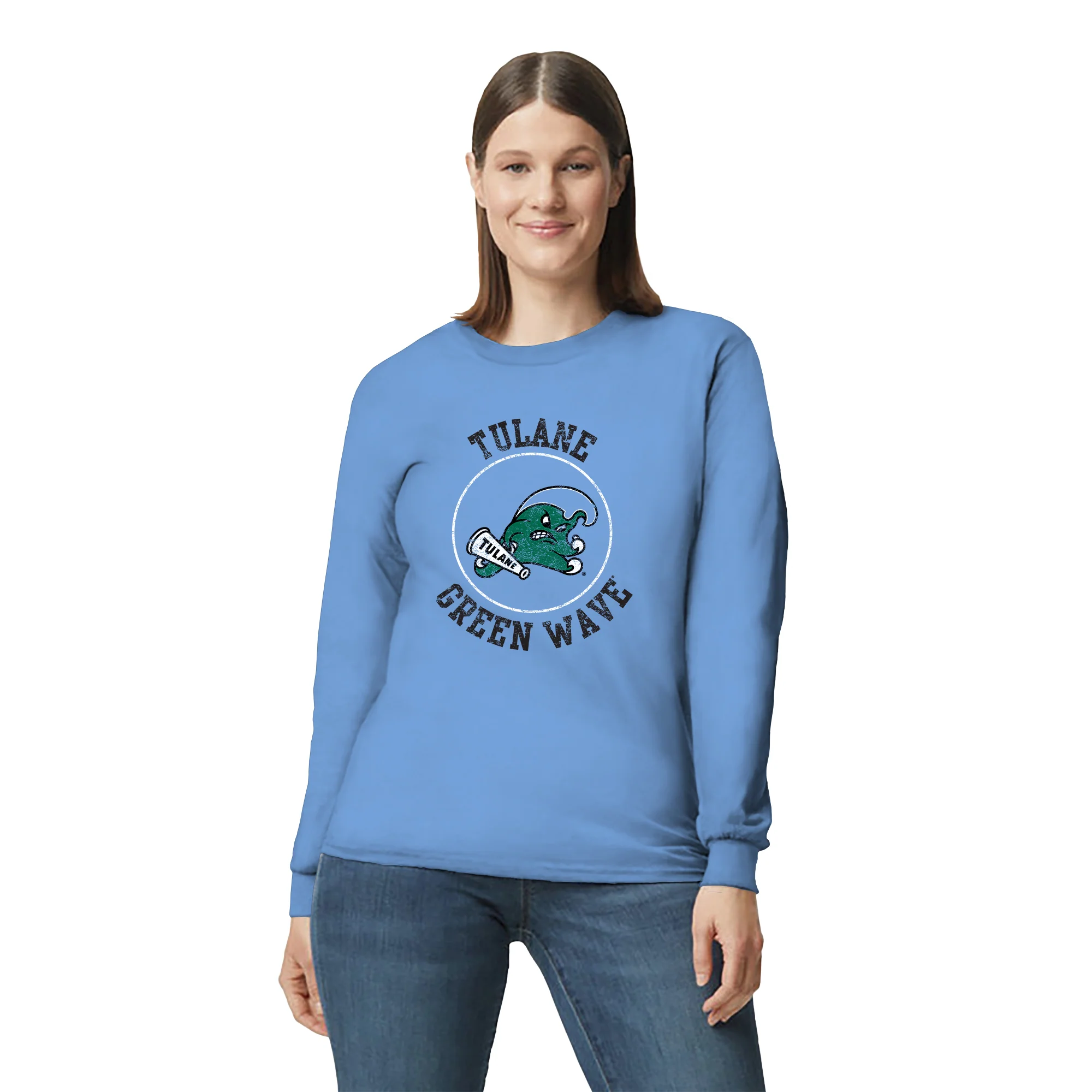 Tulane University Green Wave Distressed Circle Logo Long Sleeve - CBlue - Image 4