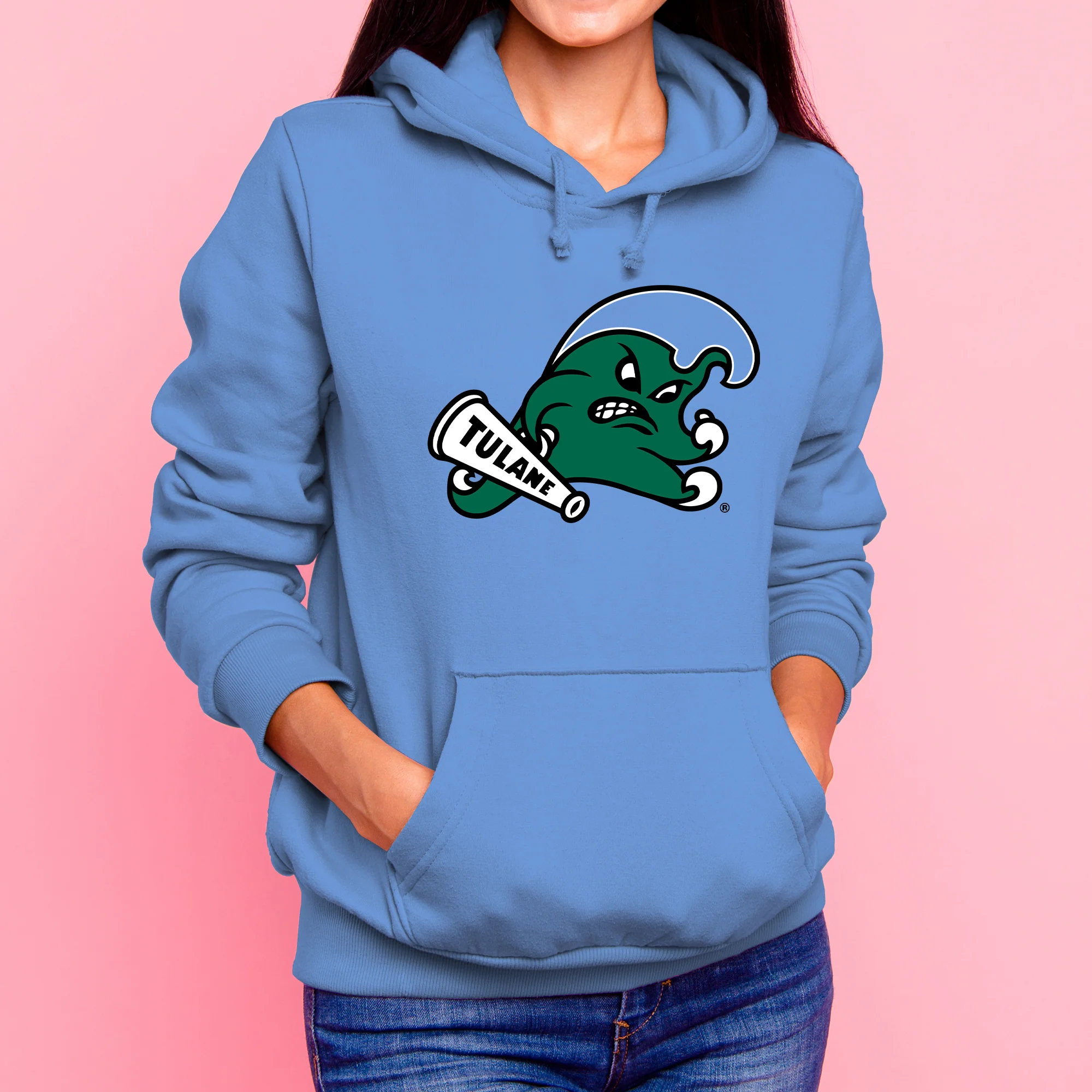 Tulane University Green Wave Primary Logo Hoodie - CBlue - Image 4