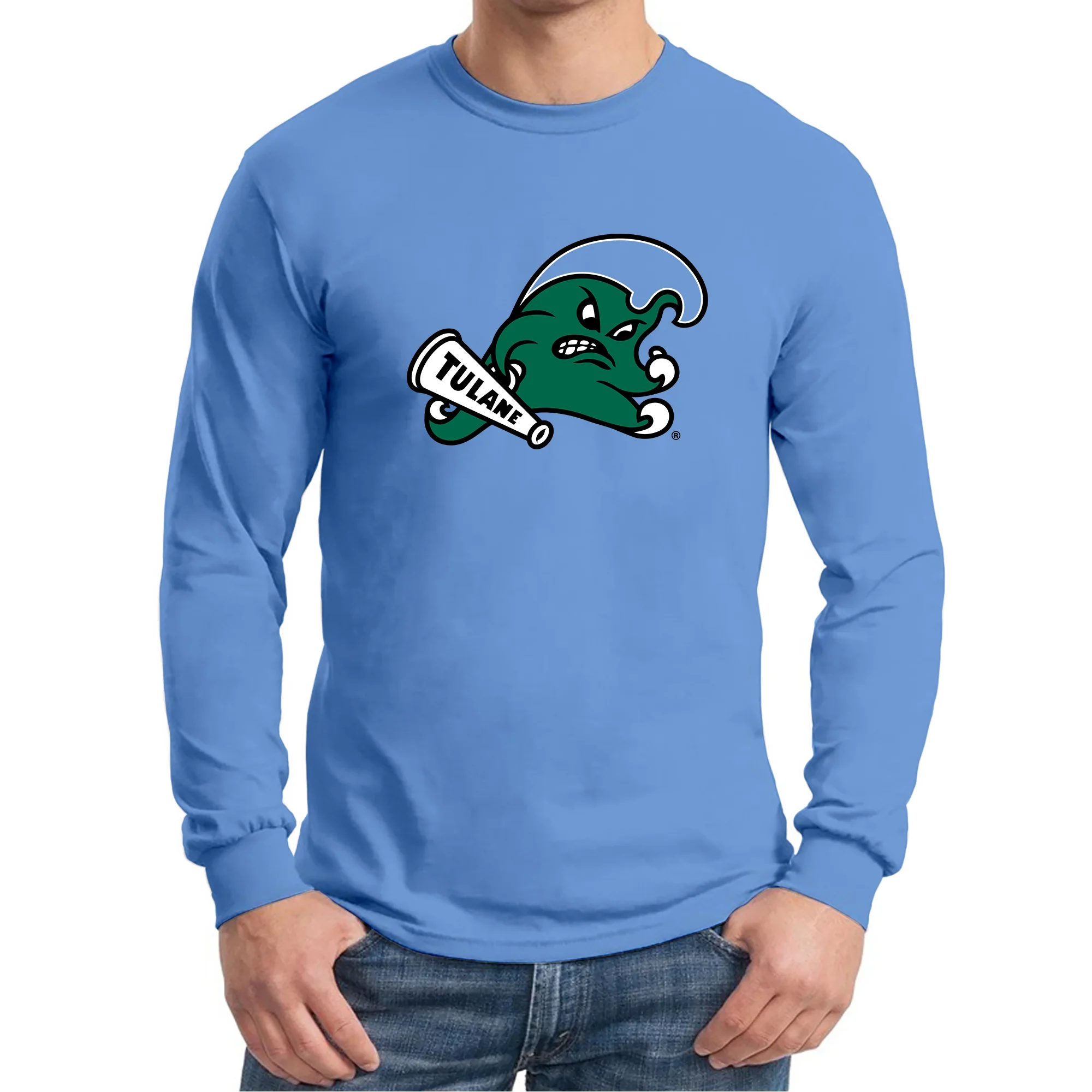 Tulane University Green Wave Primary Logo Long Sleeve - CBlue - Image 3