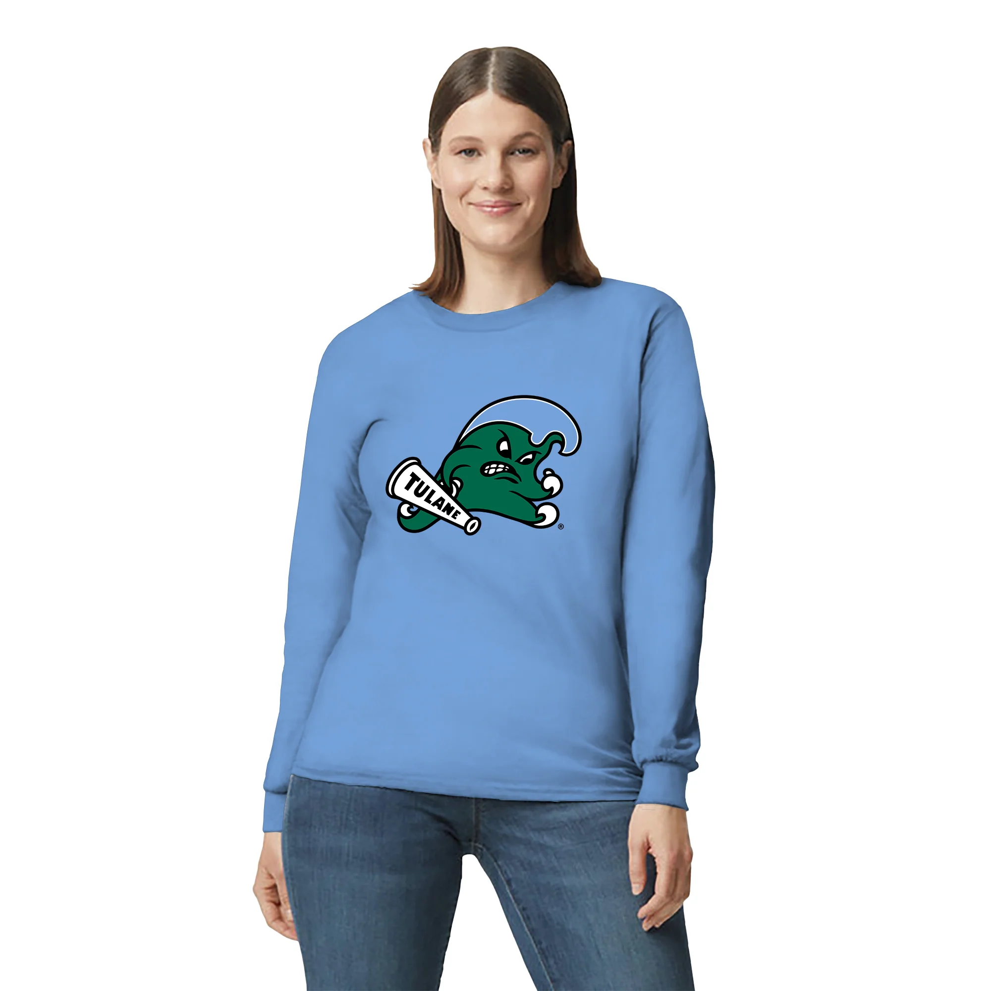 Tulane University Green Wave Primary Logo Long Sleeve - CBlue - Image 4