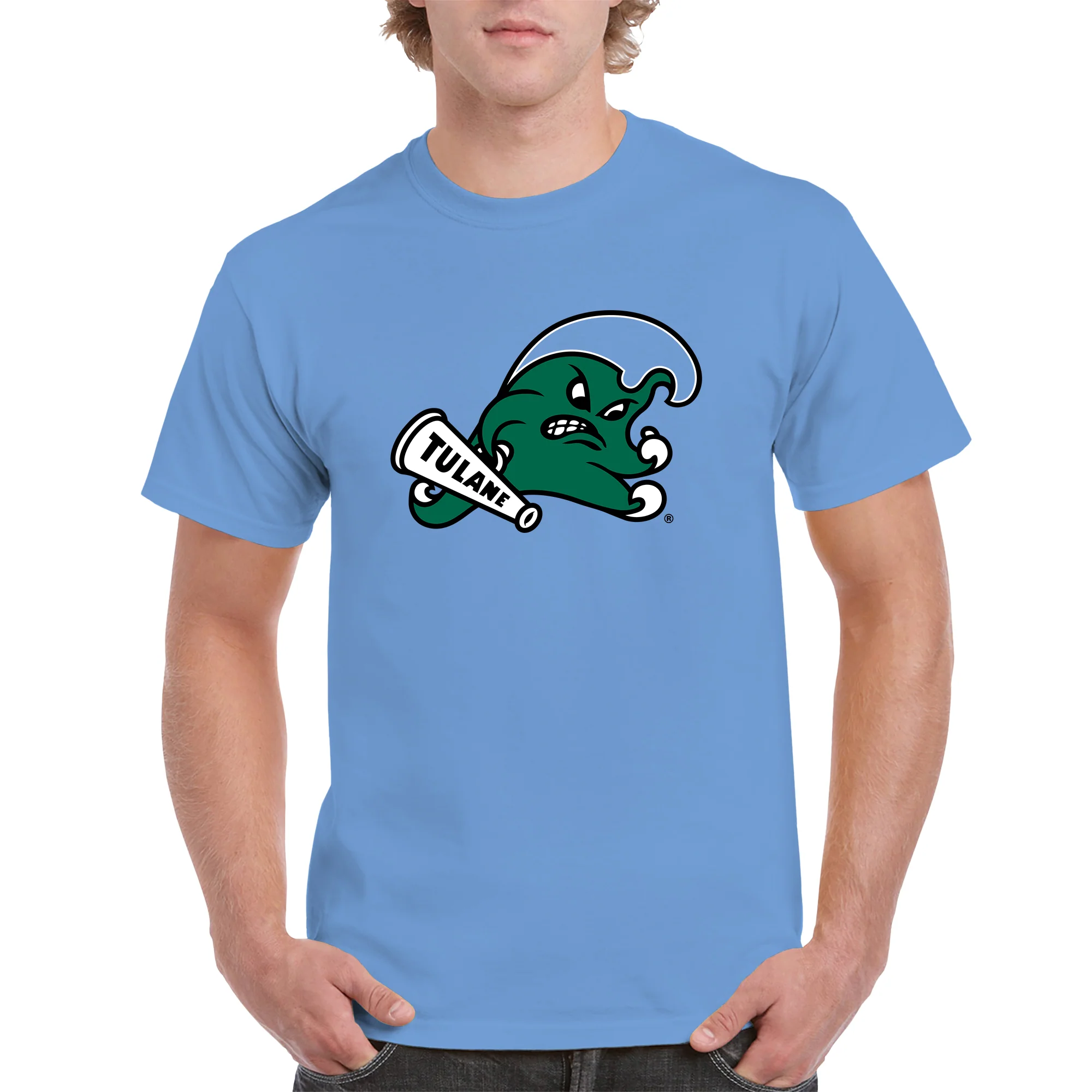 Tulane University Green Wave Primary Logo T-Shirt - CBlue - Image 3