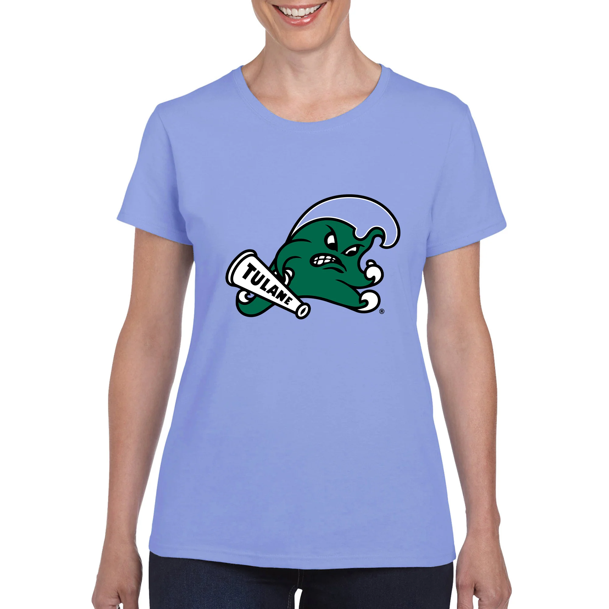 Tulane University Green Wave Primary Logo Women's T-Shirt - CBlue - Image 3