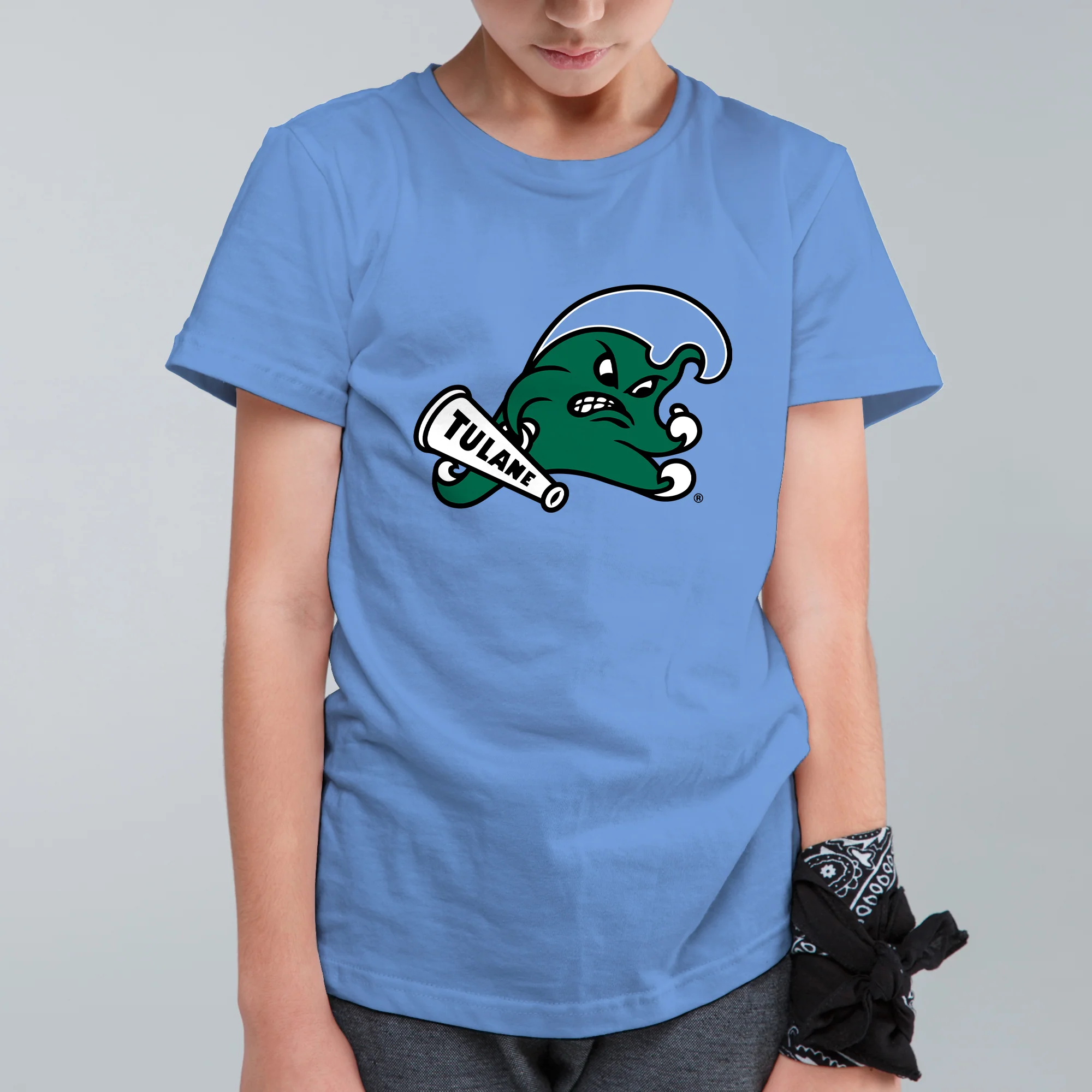 Tulane University Green Wave Primary Logo Youth T-Shirt - CBlue - Image 3