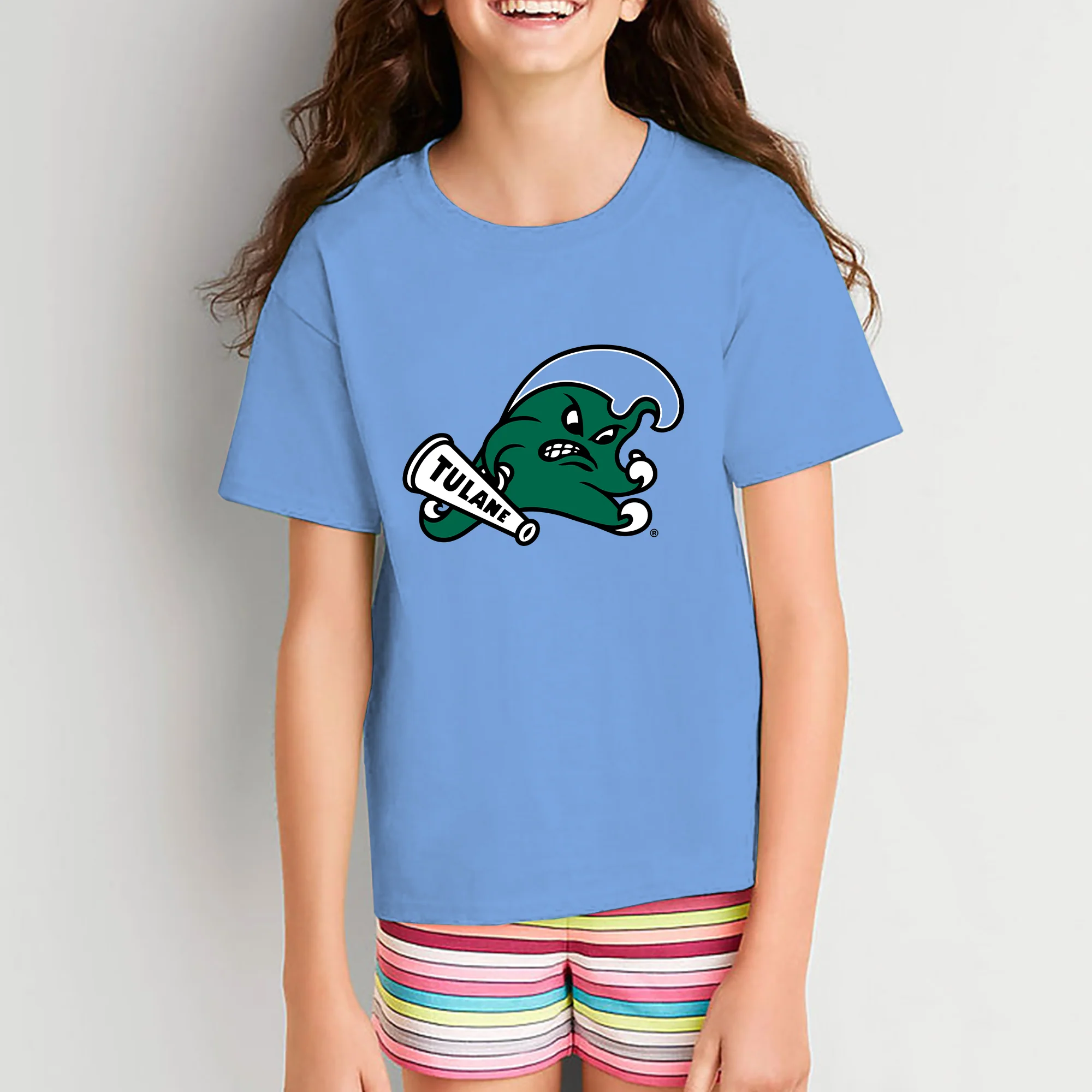 Tulane University Green Wave Primary Logo Youth T-Shirt - CBlue - Image 4