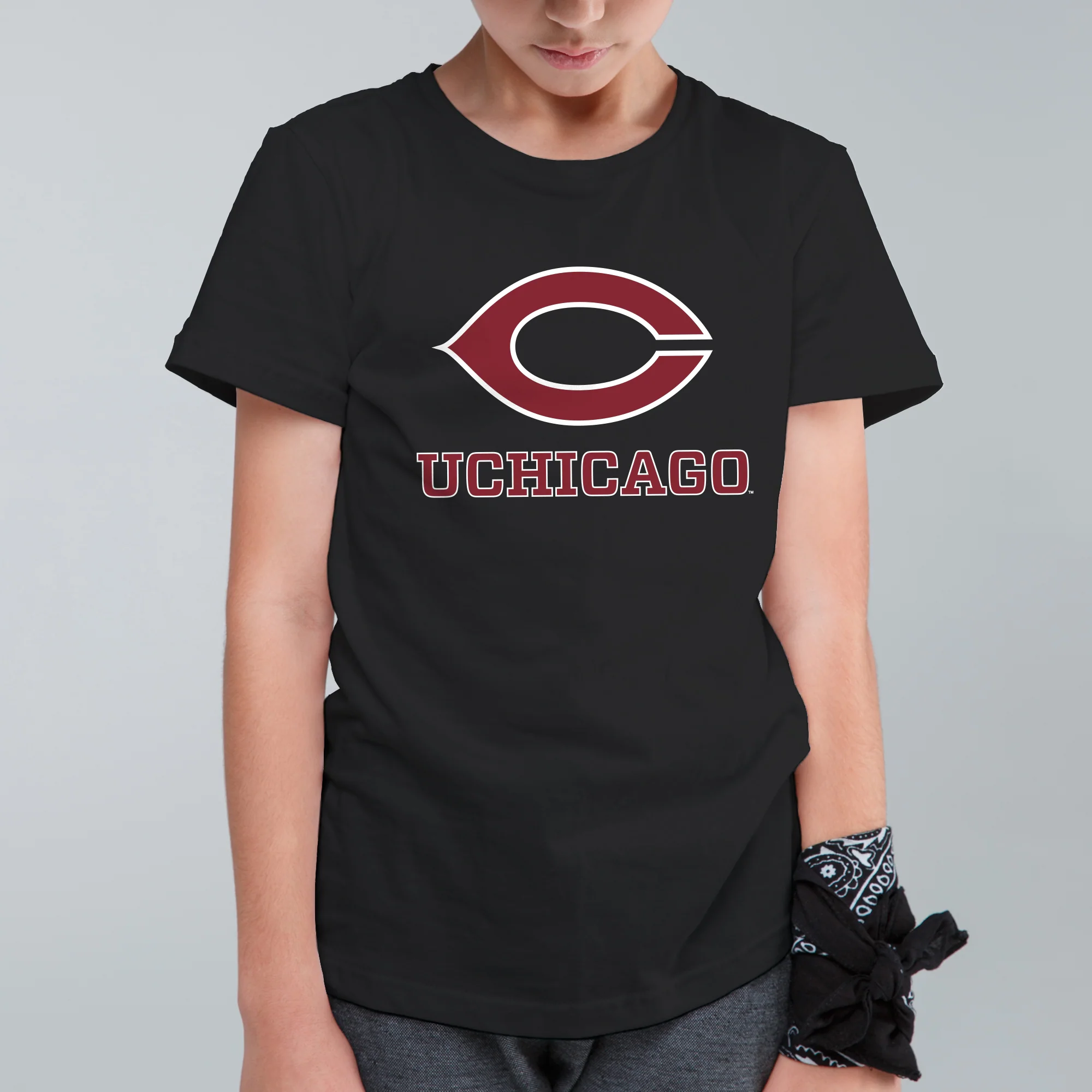 UChicago Primary Logo 2-Color Youth T-Shirt - Black - Image 3