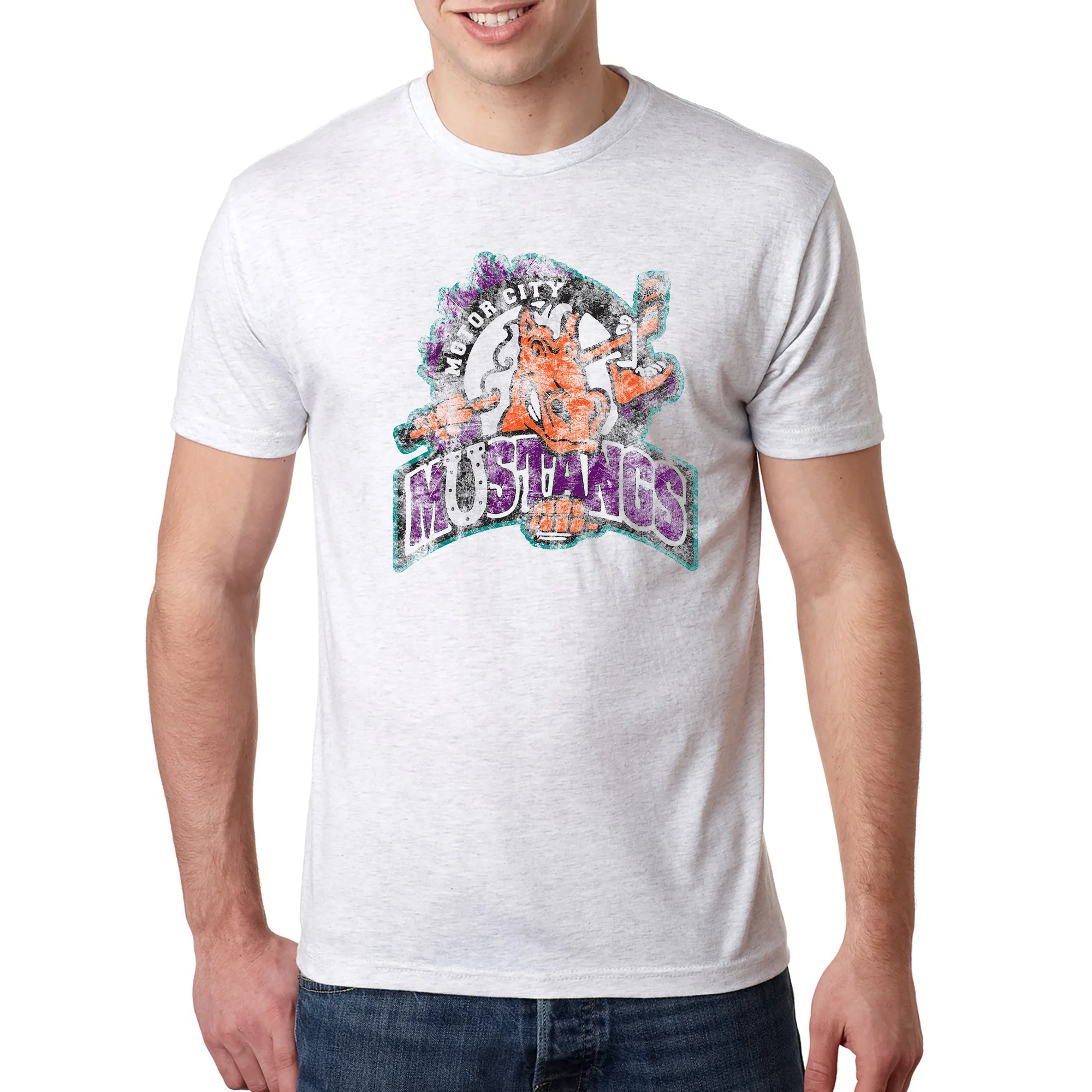 UGP Classics RHI Motor City Mustangs Triblend T-Shirt - Heather White - Image 4