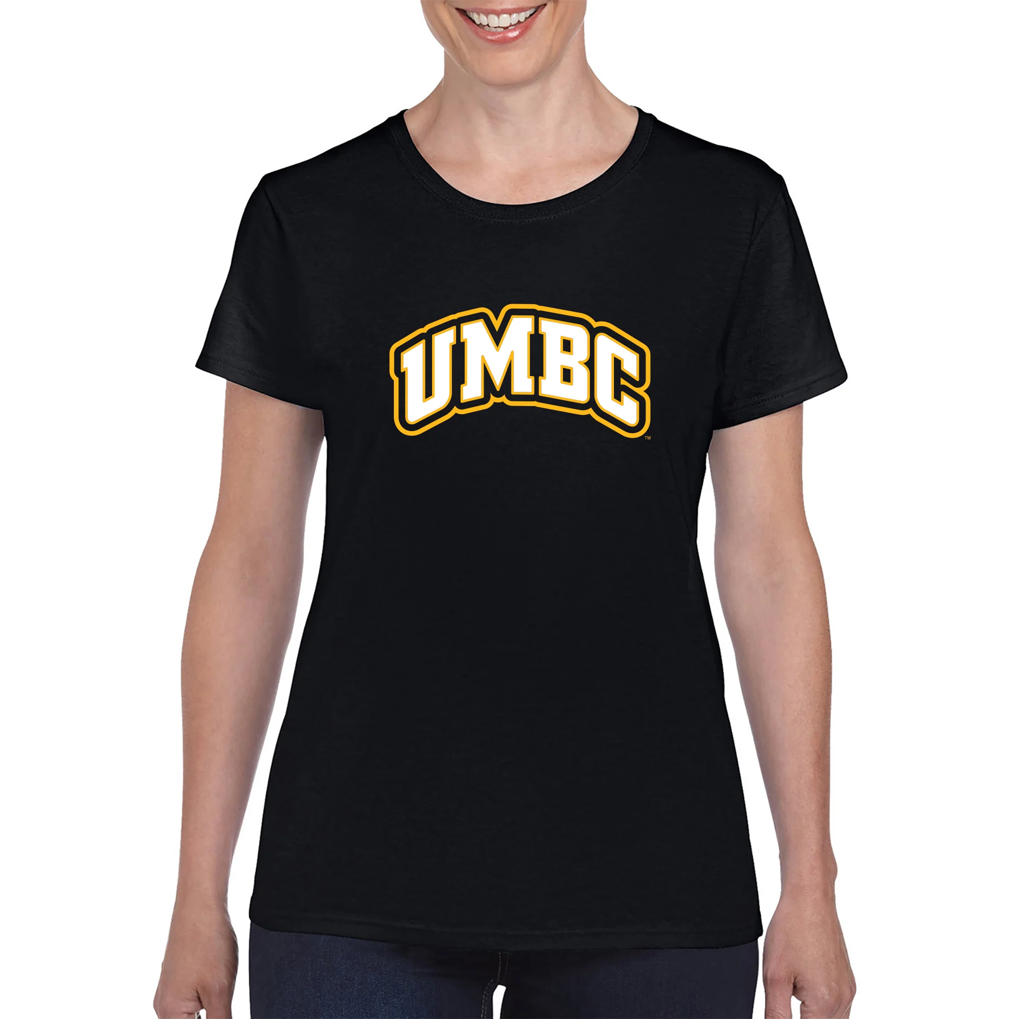 University of Maryland Baltimore County Retrievers Basic Block Women's Short Sleeve T Shirt - Black - Image 3