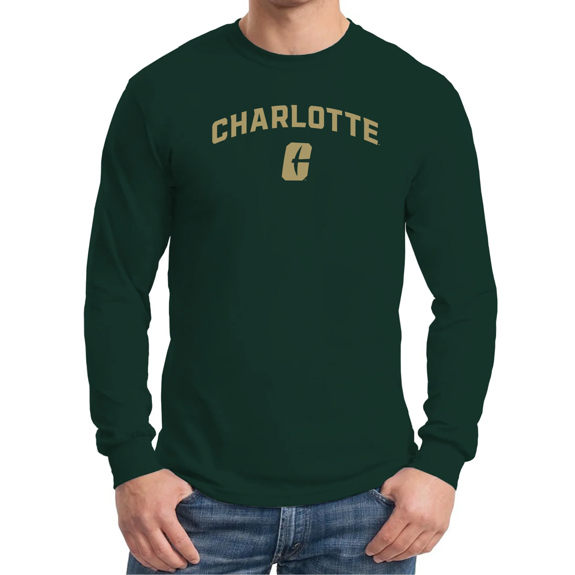 UNC Charlotte Forty-Niners Arch Logo Long Sleeve T Shirt - Forest - Image 3
