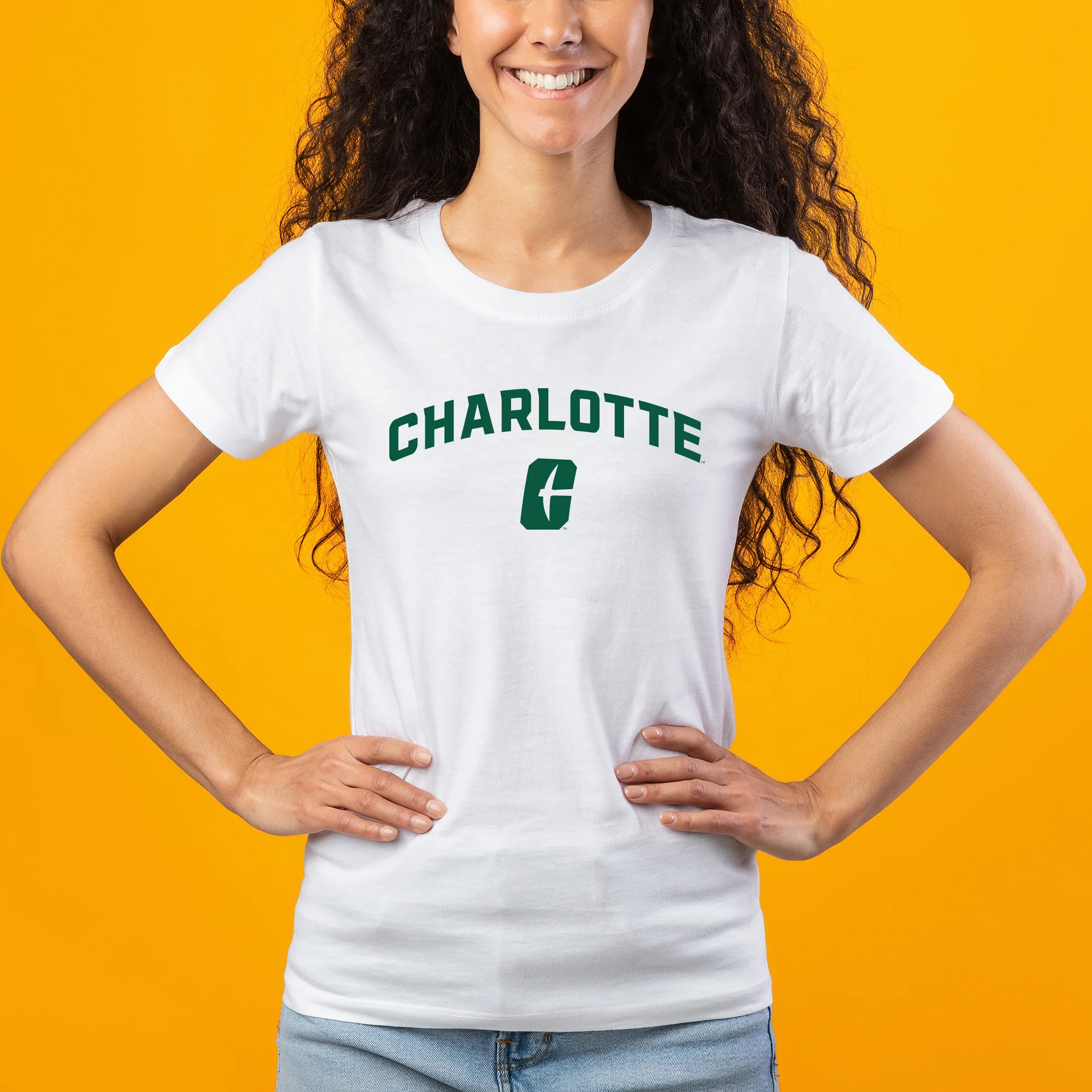 UNC Charlotte Forty-Niners Arch Logo Womens Short Sleeve T Shirt - White - Image 3