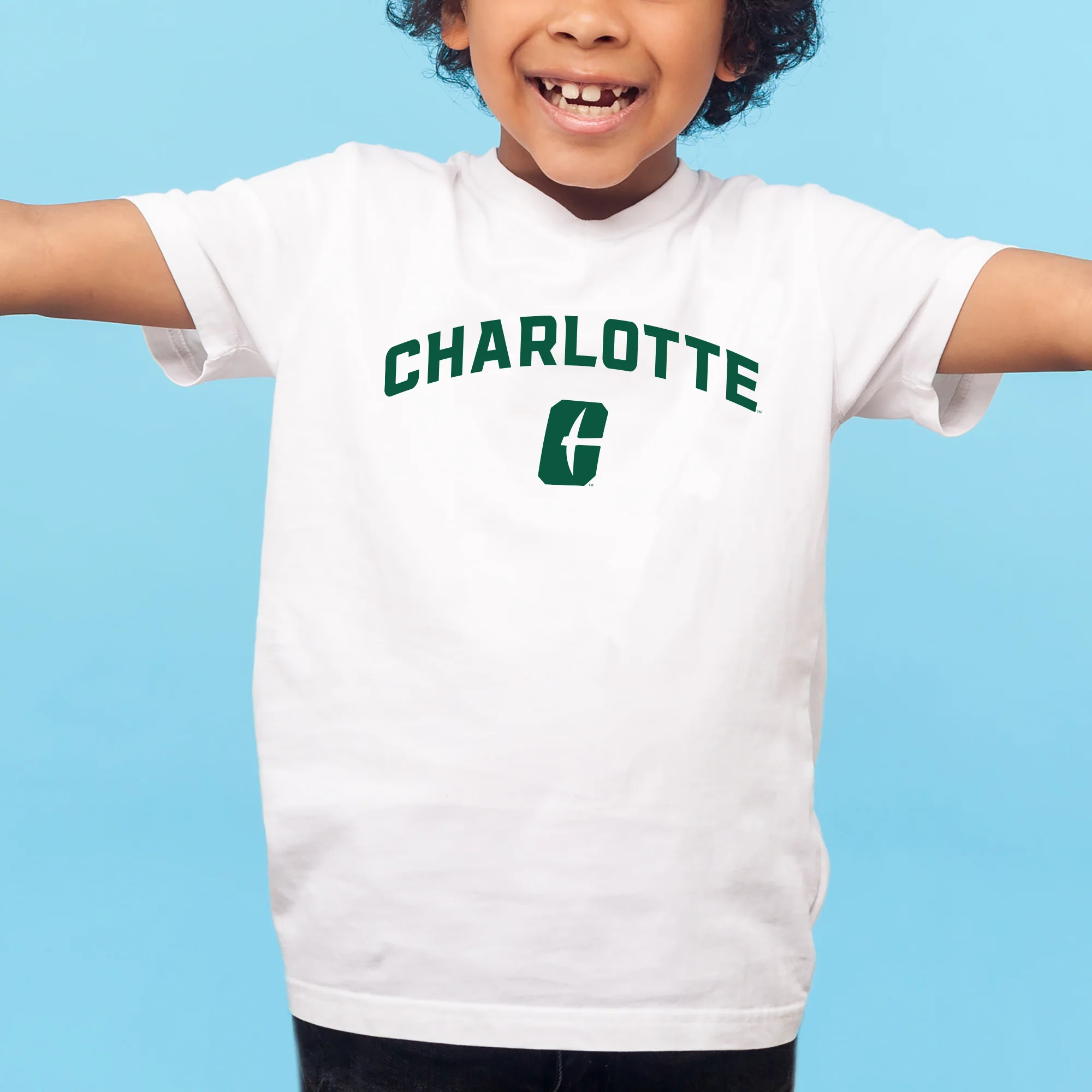 UNC Charlotte Forty-Niners Arch Logo Youth Short Sleeve T Shirt - White - Image 3