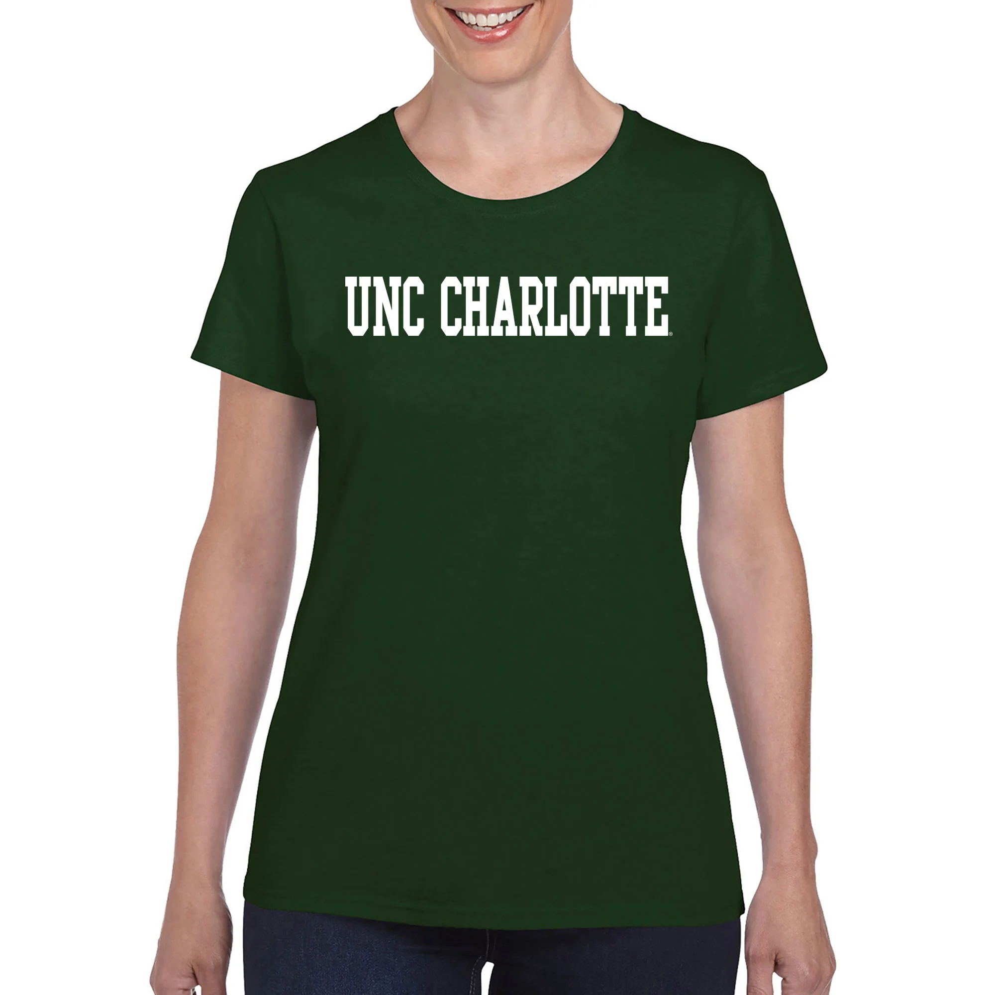 UNC Charlotte Forty-Niners Basic Block Womens Short Sleeve T Shirt - Forest - Image 3