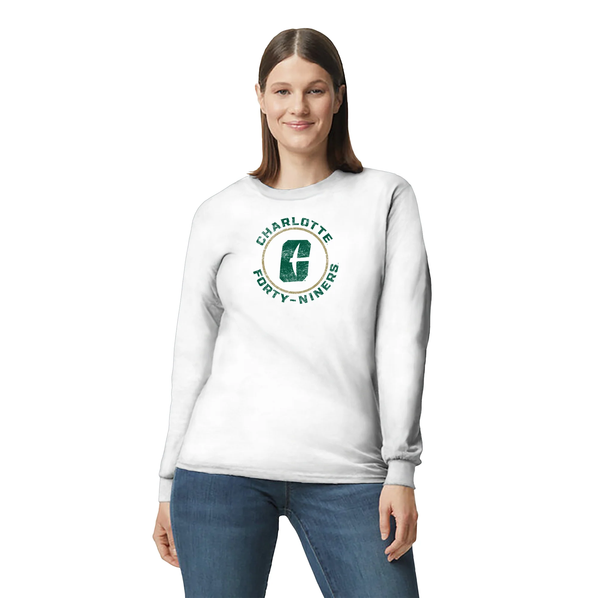 UNC Charlotte Forty-Niners Distressed Circle Logo Long Sleeve T Shirt - White - Image 4