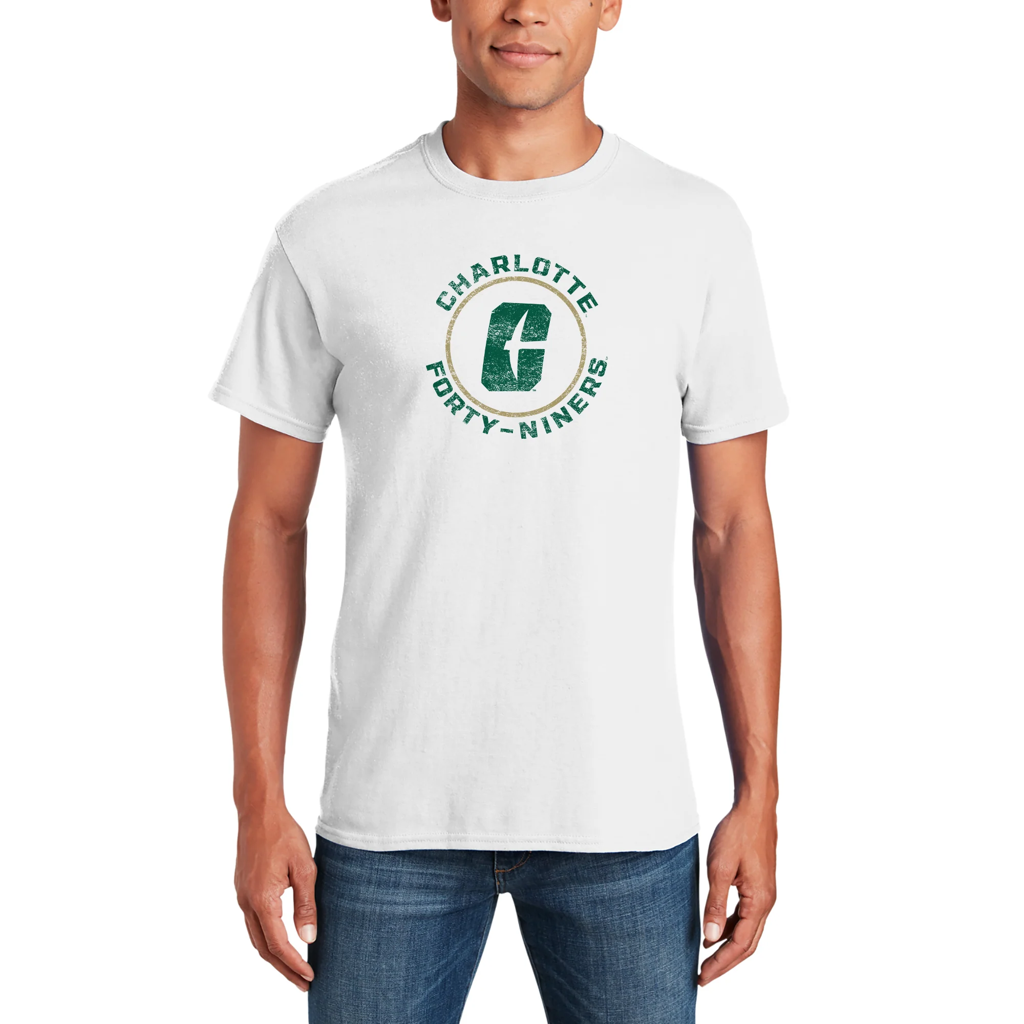 UNC Charlotte Forty-Niners Distressed Circle Logo Short Sleeve T Shirt - White - Image 3