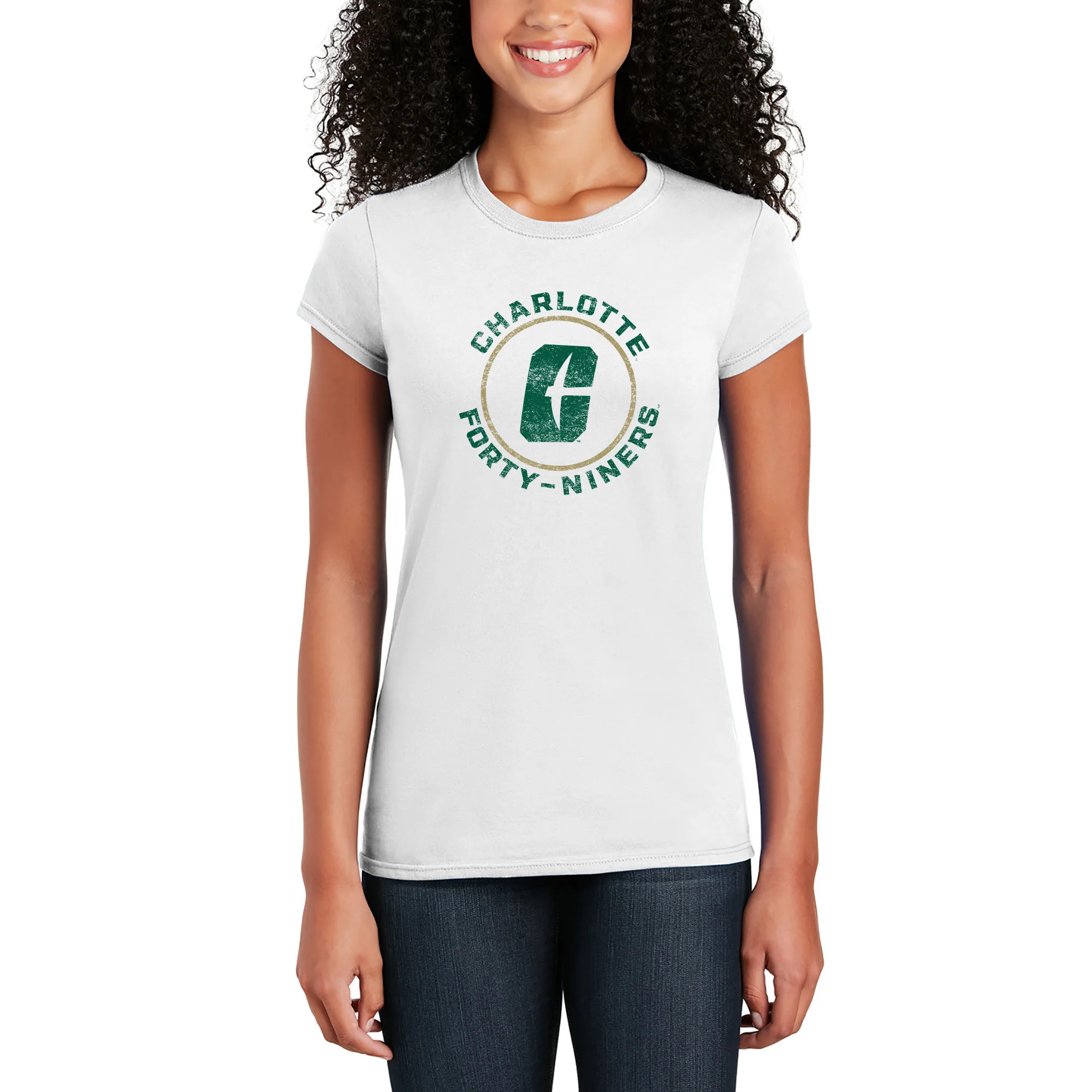 UNC Charlotte Forty-Niners Distressed Circle Logo Women's Short Sleeve T Shirt - White - Image 4