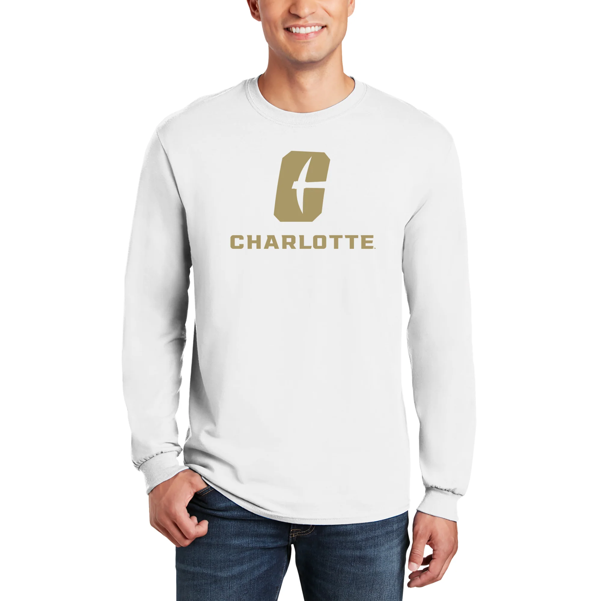 UNC Charlotte Forty-Niners Primary Logo Long Sleeve T Shirt - White - Image 3