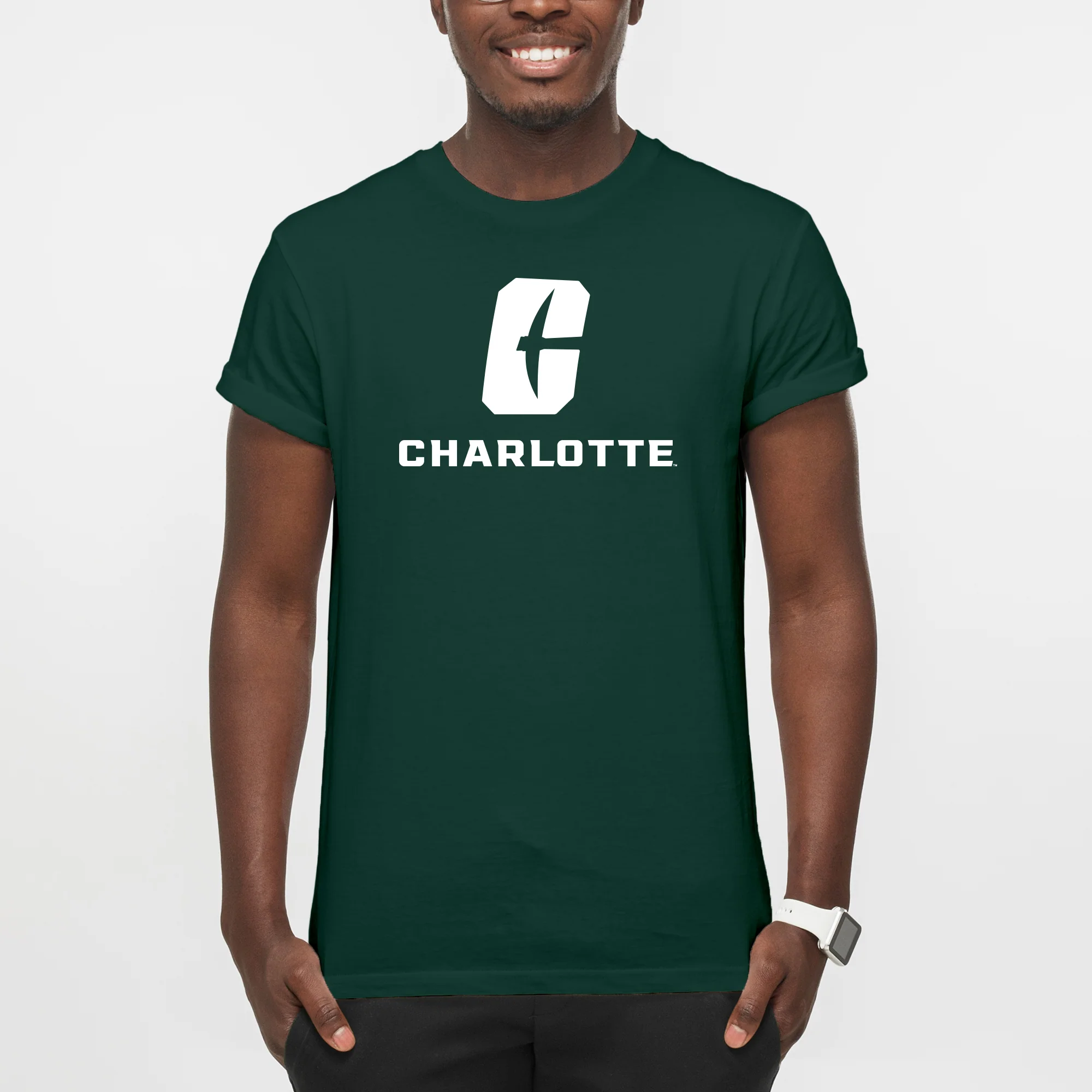 UNC Charlotte Forty-Niners Primary Logo Short Sleeve T Shirt - Forest - Image 3