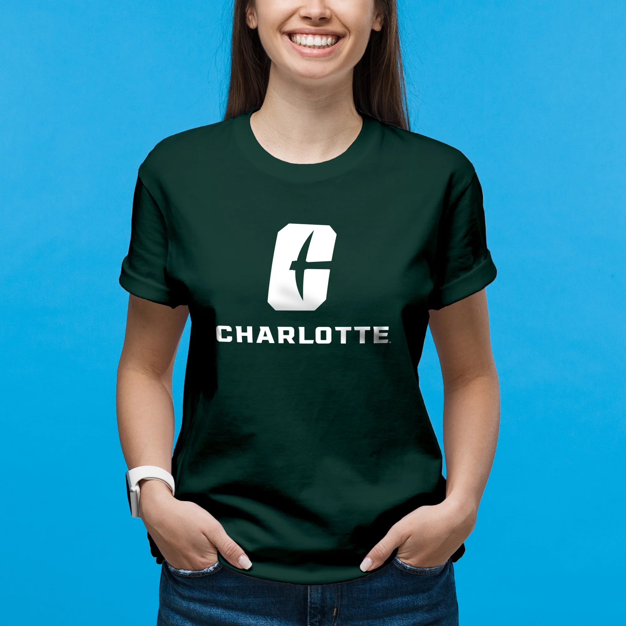 UNC Charlotte Forty-Niners Primary Logo Short Sleeve T Shirt - Forest - Image 4