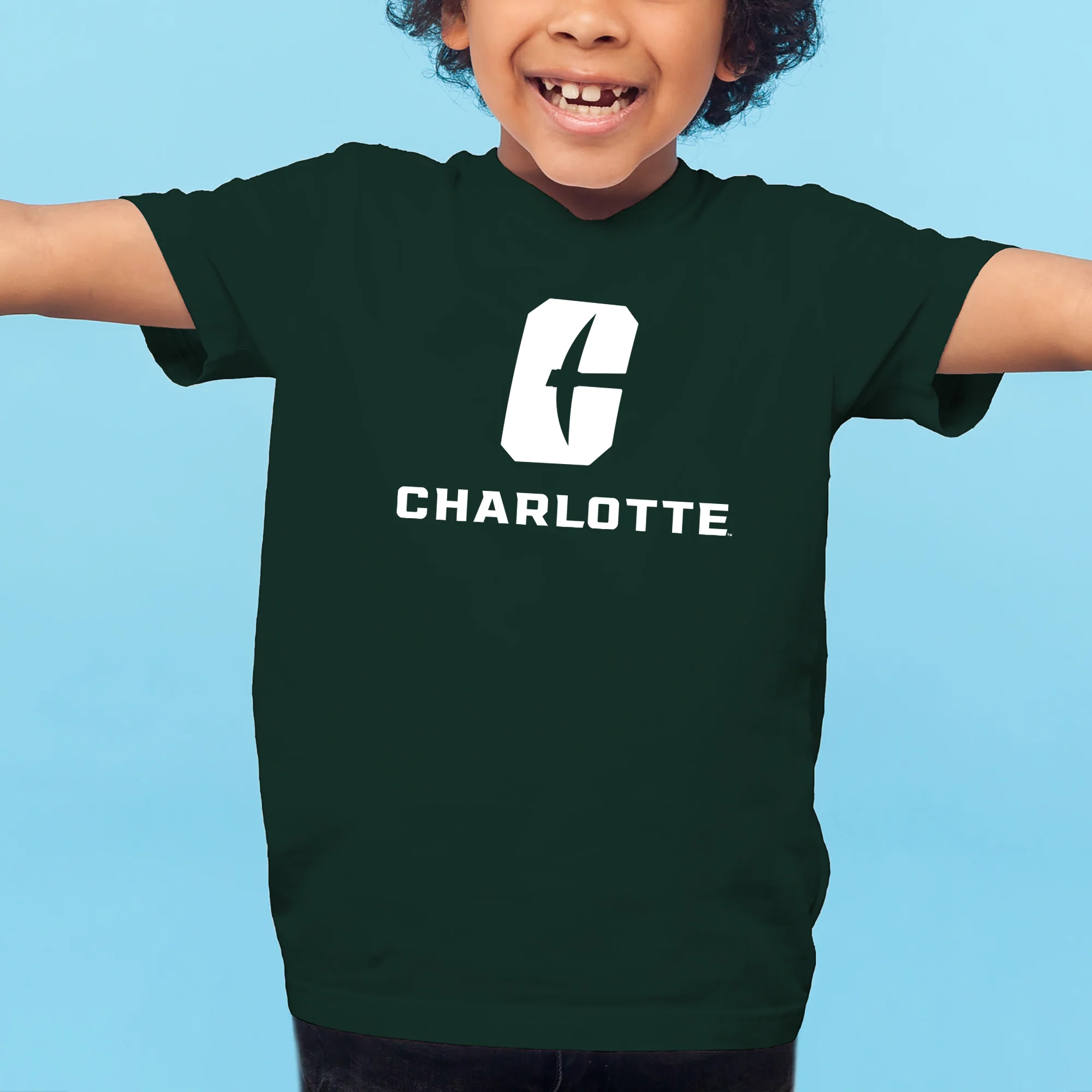 UNC Charlotte Forty-Niners Primary Logo Youth Short Sleeve T Shirt - Forest - Image 3