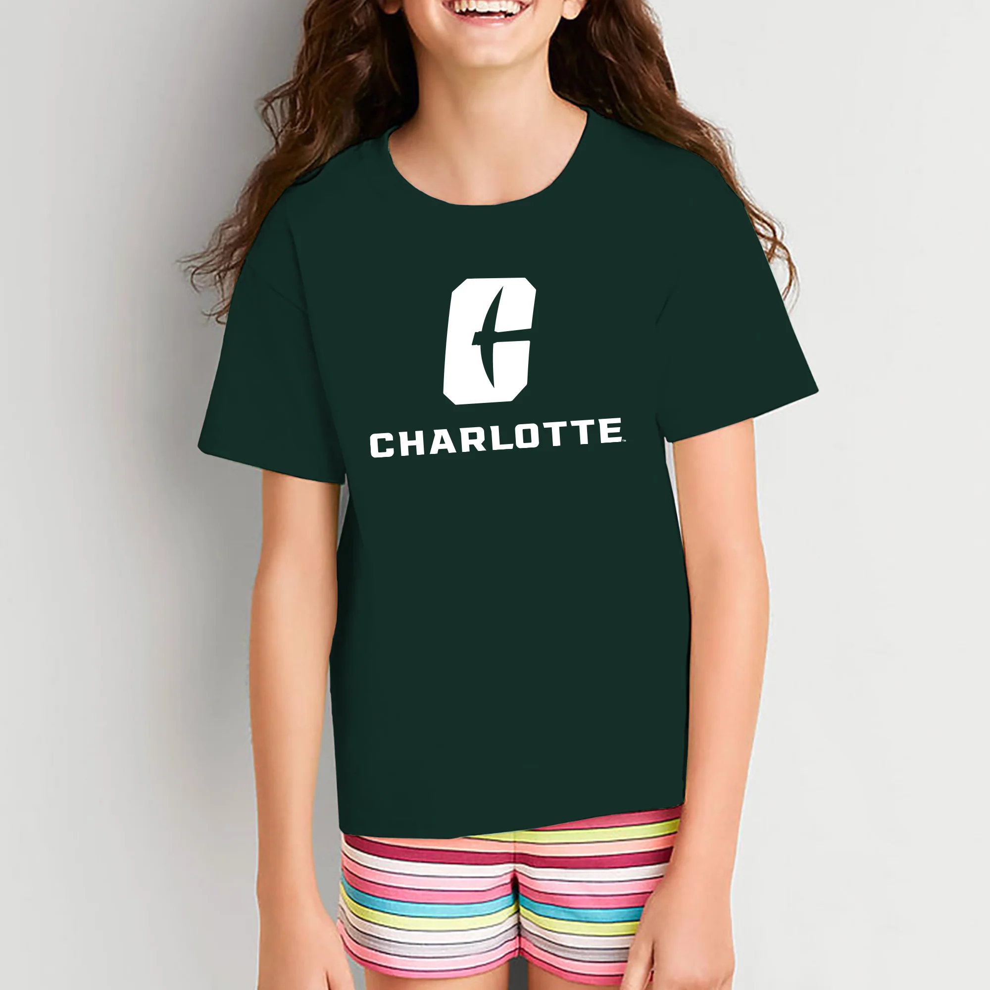 UNC Charlotte Forty-Niners Primary Logo Youth Short Sleeve T Shirt - Forest - Image 4