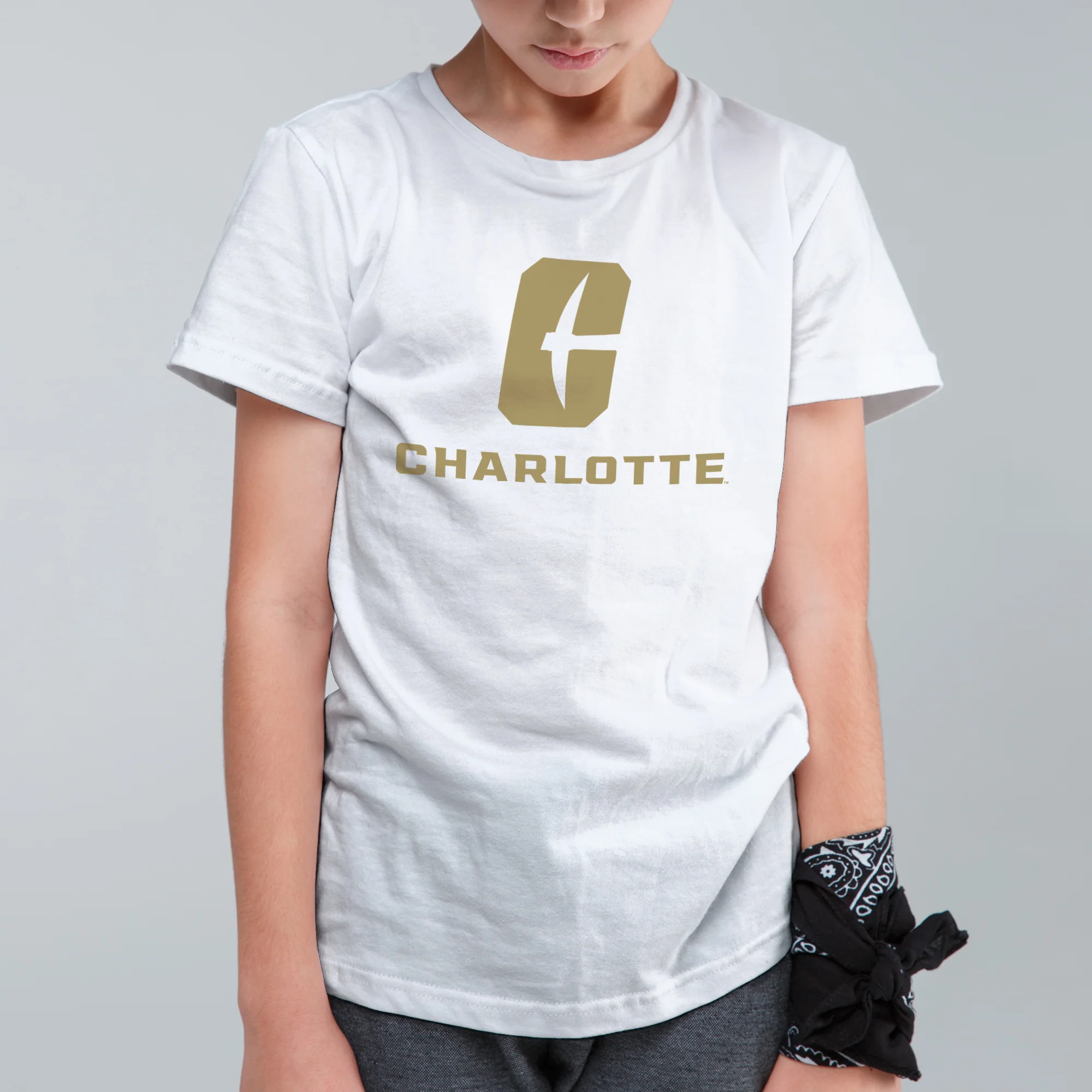 UNC Charlotte Forty-Niners Primary Logo Youth Short Sleeve T Shirt - White - Image 3